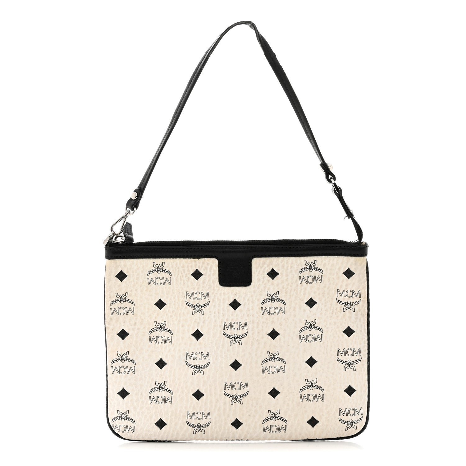 MCM Visetos Liz Shopper Tote Pouch White Black