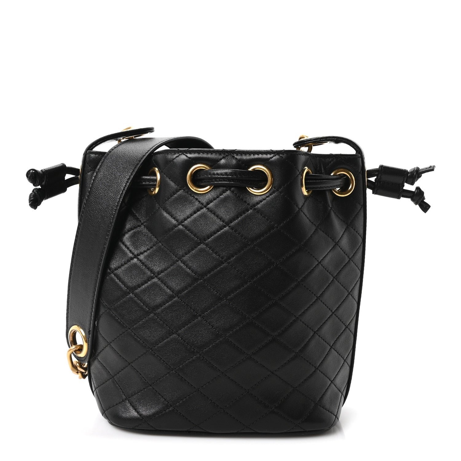 Saint Laurent Saint Laurent Lambskin Carre Quilted Small Cassandre Bucket Bag Black