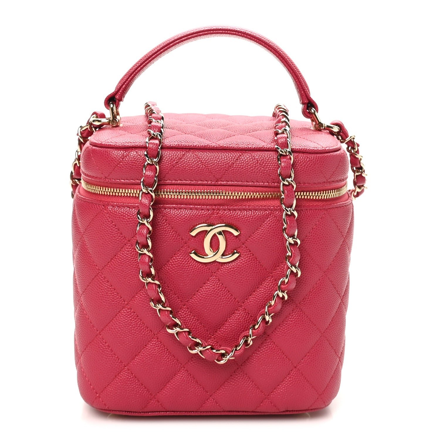 Chanel Caviar Quilted Small Top Handle Vanity Case With Chain Dark Pink