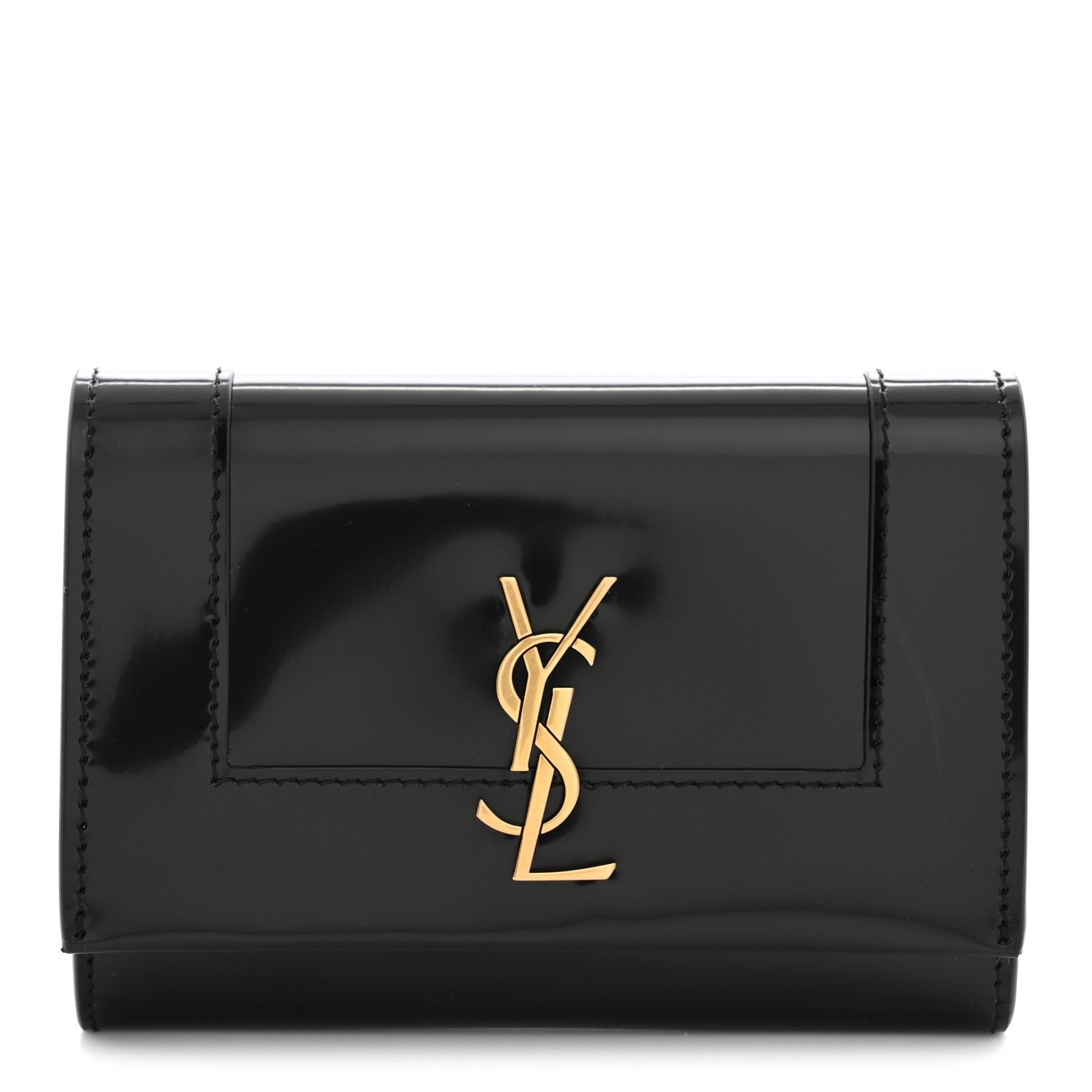 Saint Laurent Lambskin Patent Small Monogram Cassandre Envelope Wallet Black