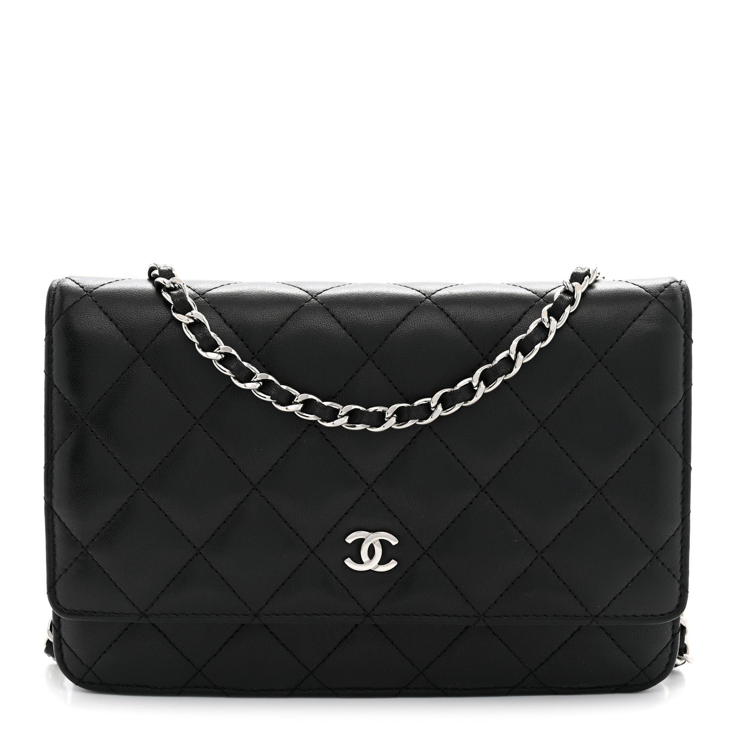 Chanel Lambskin Quilted Wallet On Chain WOC Black