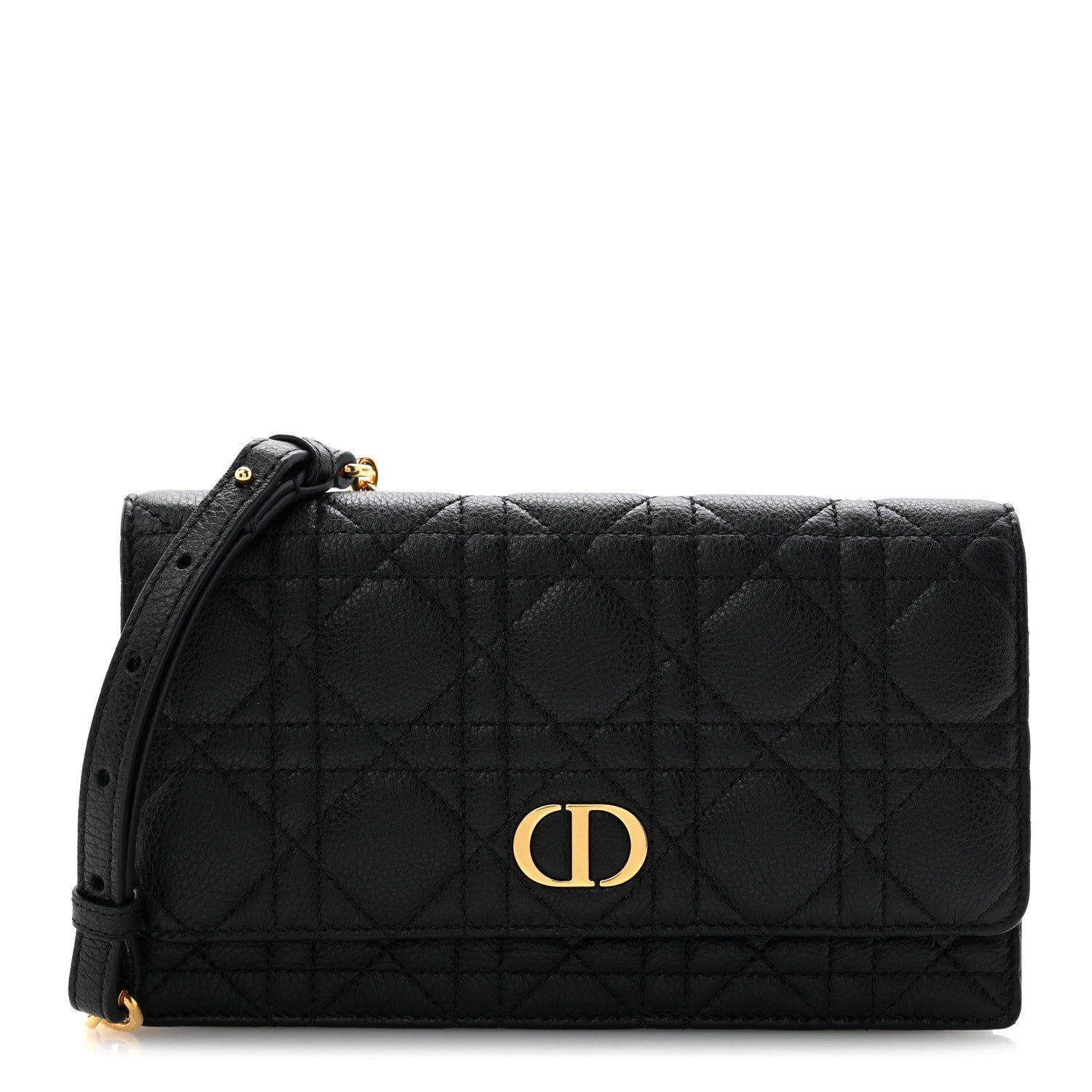 Christian Dior Supple Calfskin Cannage Caro Belt Pouch with Chain Black
