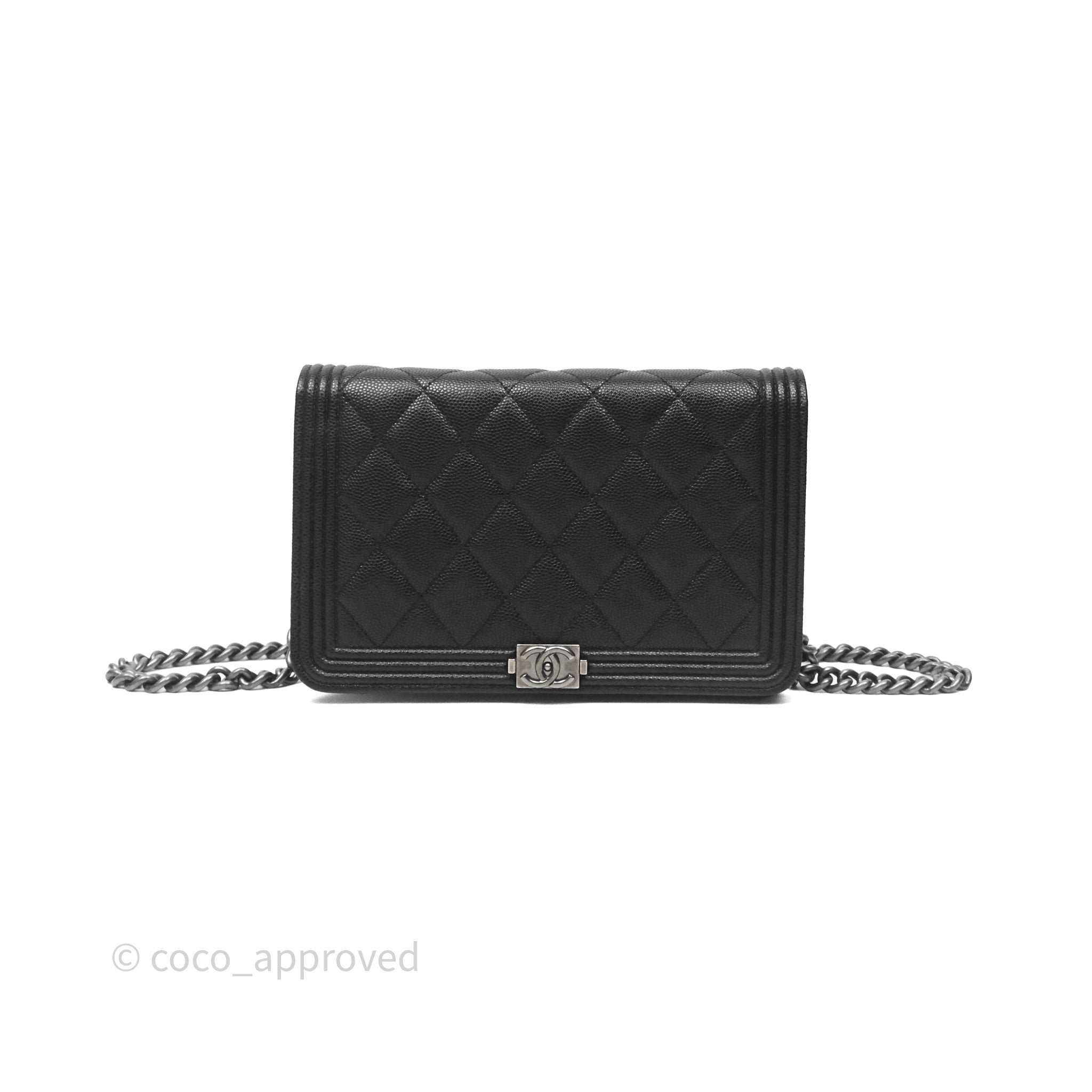 Chanel Quilted Boy Wallet on Chain WOC Black Caviar Ruthenium Hardware