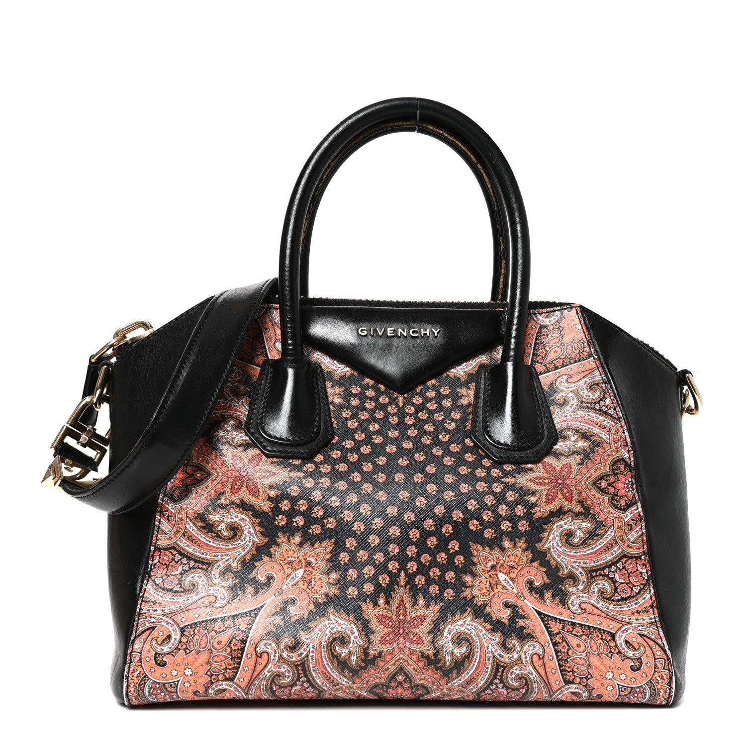 Givenchy Givenchy Textured Coated Canvas Paisley Print Small Antigona Black