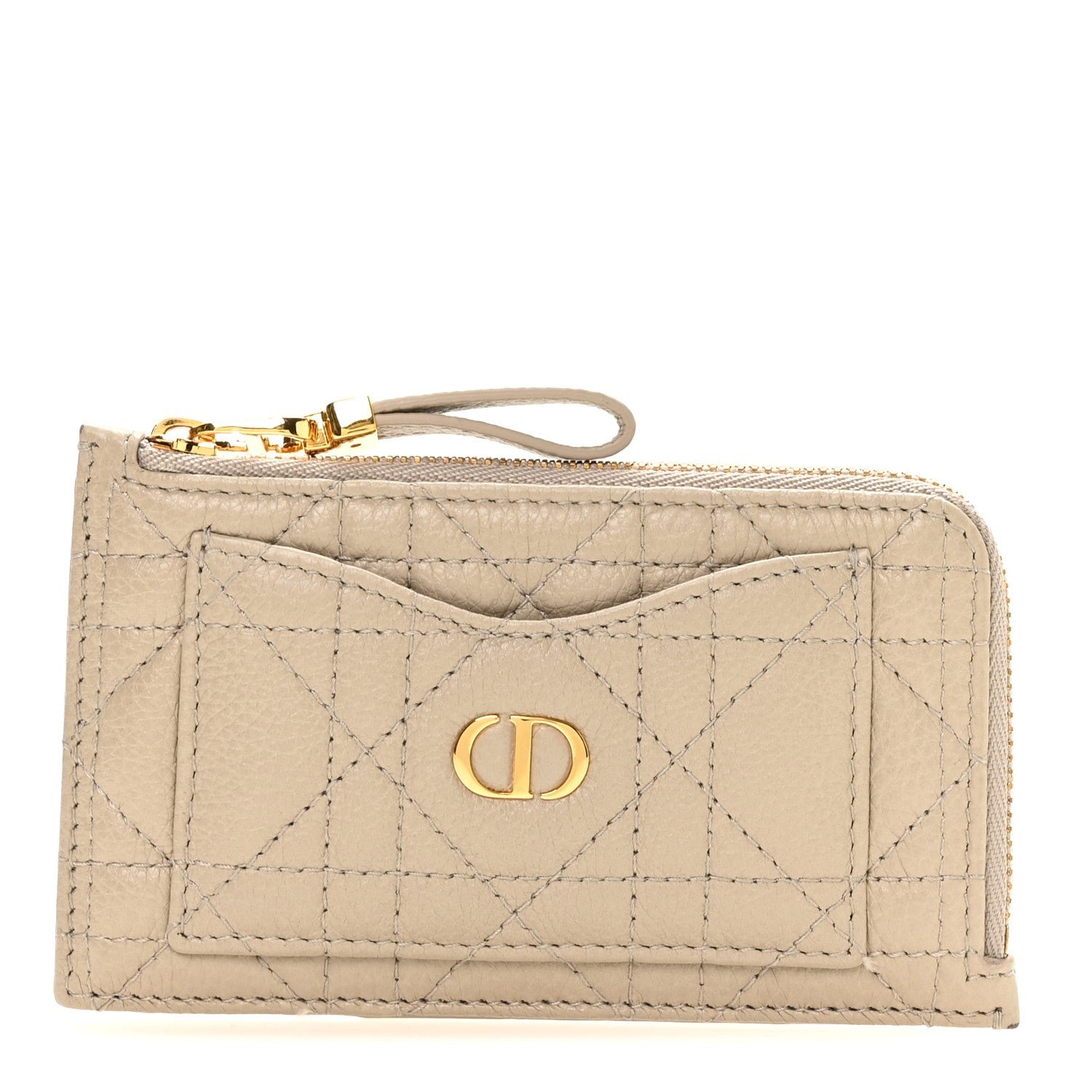 Christian Dior Supple Calfskin Cannage Caro Cosmos Zipped Card Holder Sand