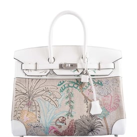 Hermes Hermes Faubourg Tropical Birkin 35 Embroidered Toile de Camp and White Swift Palladium Hardware