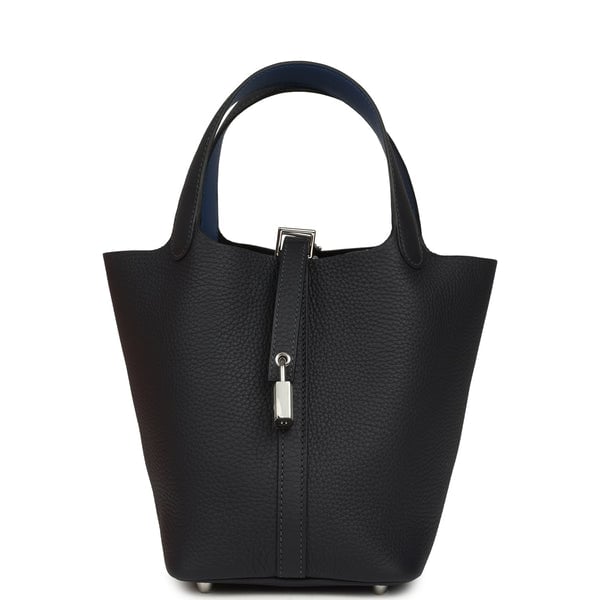 Hermes Hermes Picotin Lock Eclat 18 Bleu Nuit Clemence and Bleu France Swift Palladium Hardware