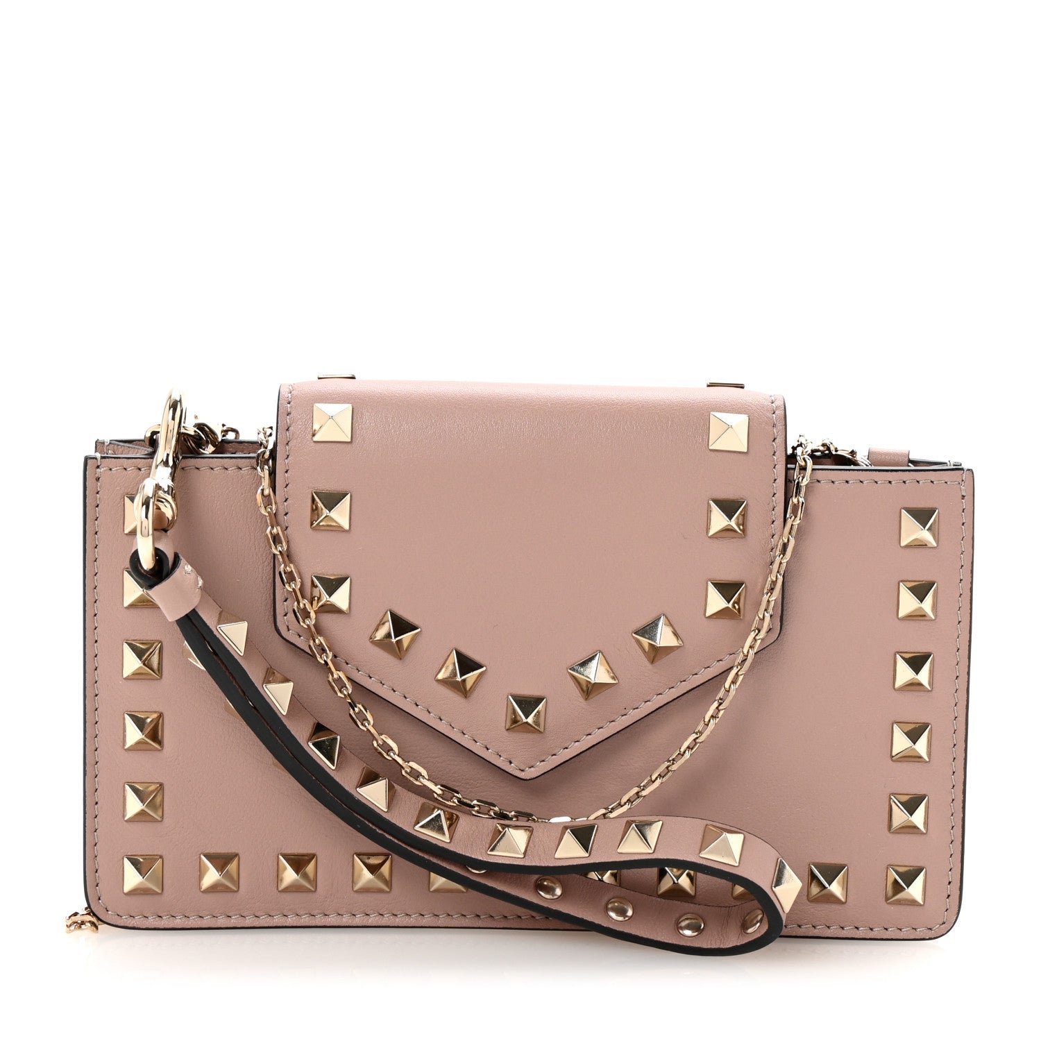 Valentino Garavani Calfskin Rockstud Phone Case With Chain Poudre