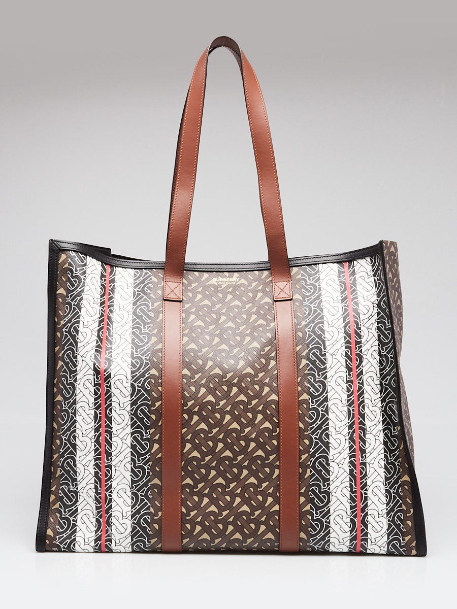 Burberry Bridle Brown Monogram E-Canvas Stripe Book Tote