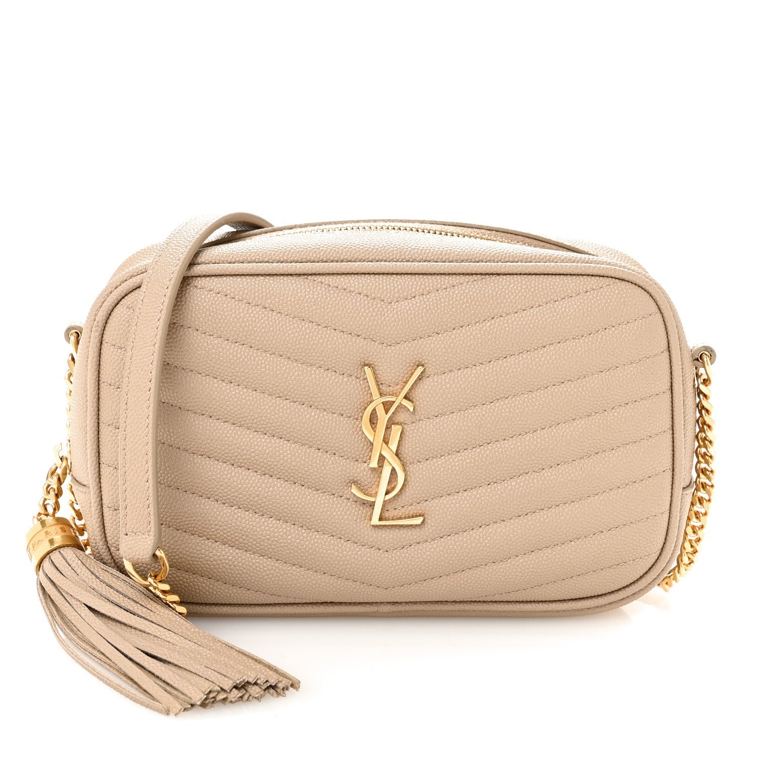 Saint Laurent Grain De Poudre Matelasse Monogram Mini Lou Camera Bag Dark Beige