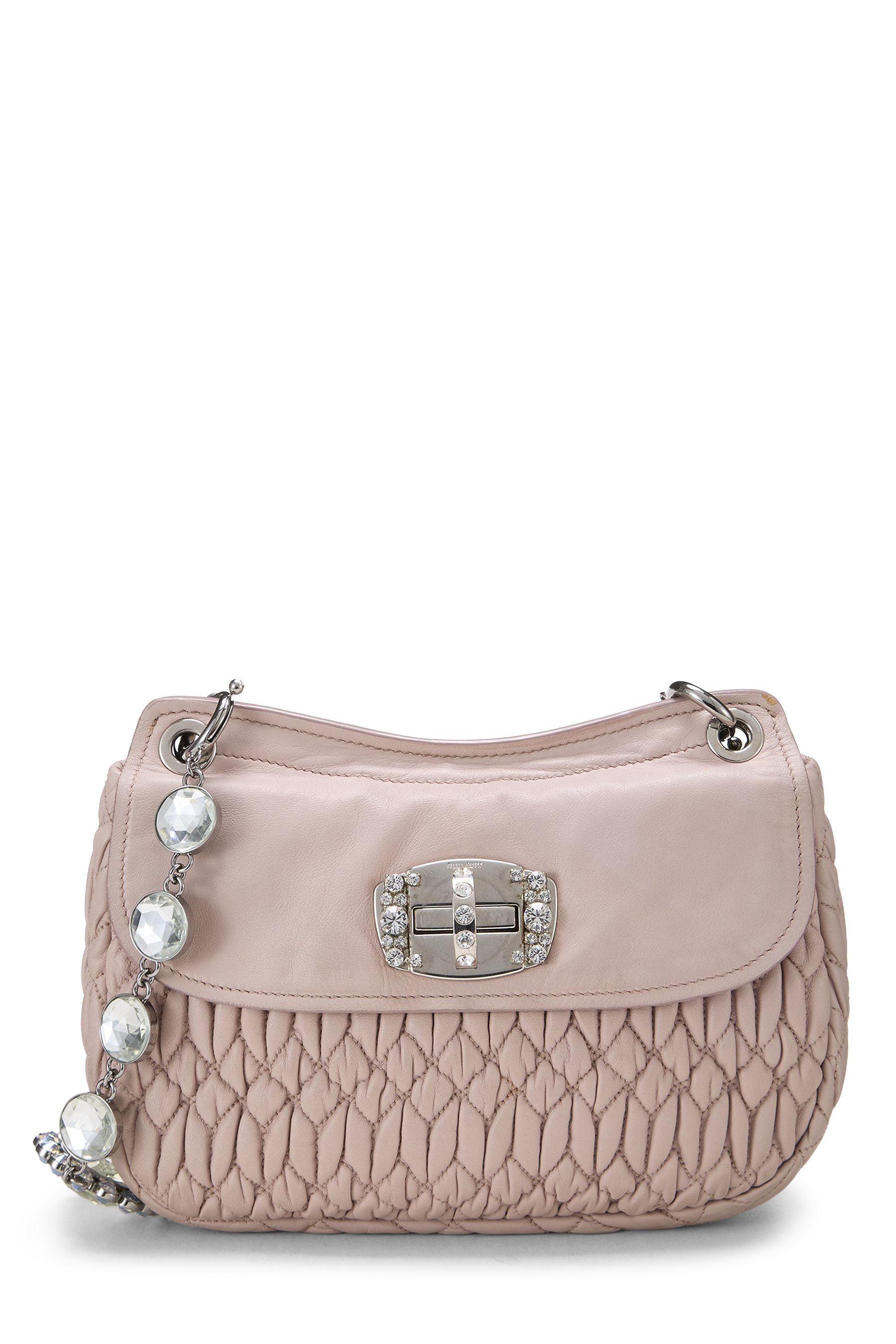 Miu Miu Pink Crystal Nappa Flap Shoulder Bag