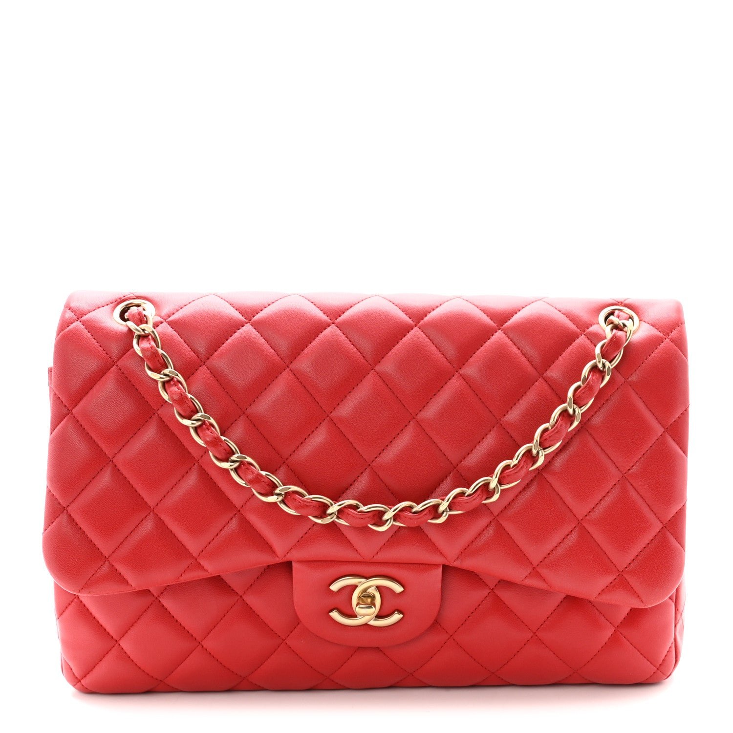 Chanel Lambskin Quilted Jumbo Double Flap Red