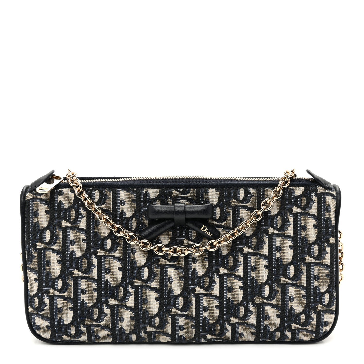 Christian Dior Oblique Bow Pouch With Chain Blue