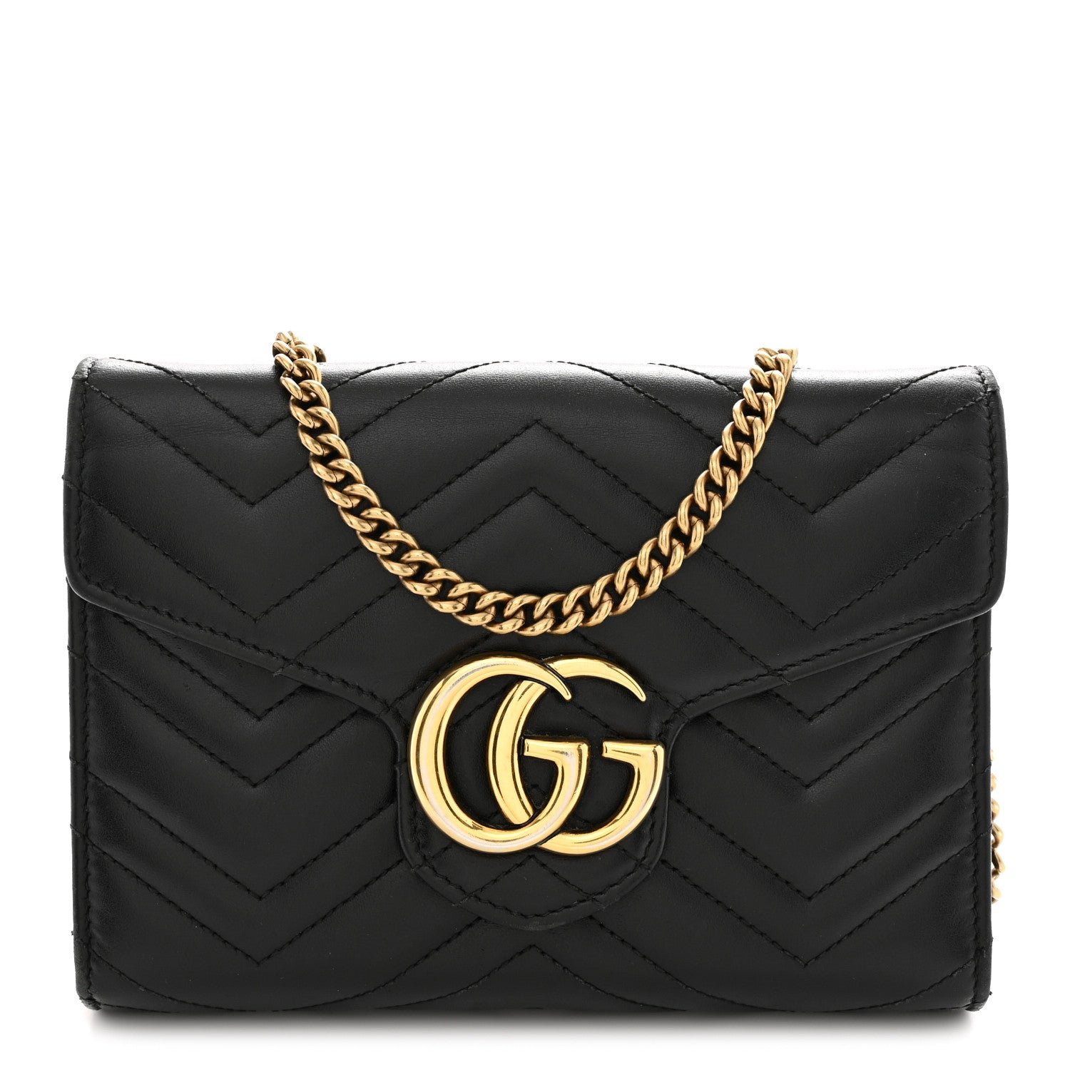 Gucci Calfskin Matelasse GG Marmont Chain Wallet Black
