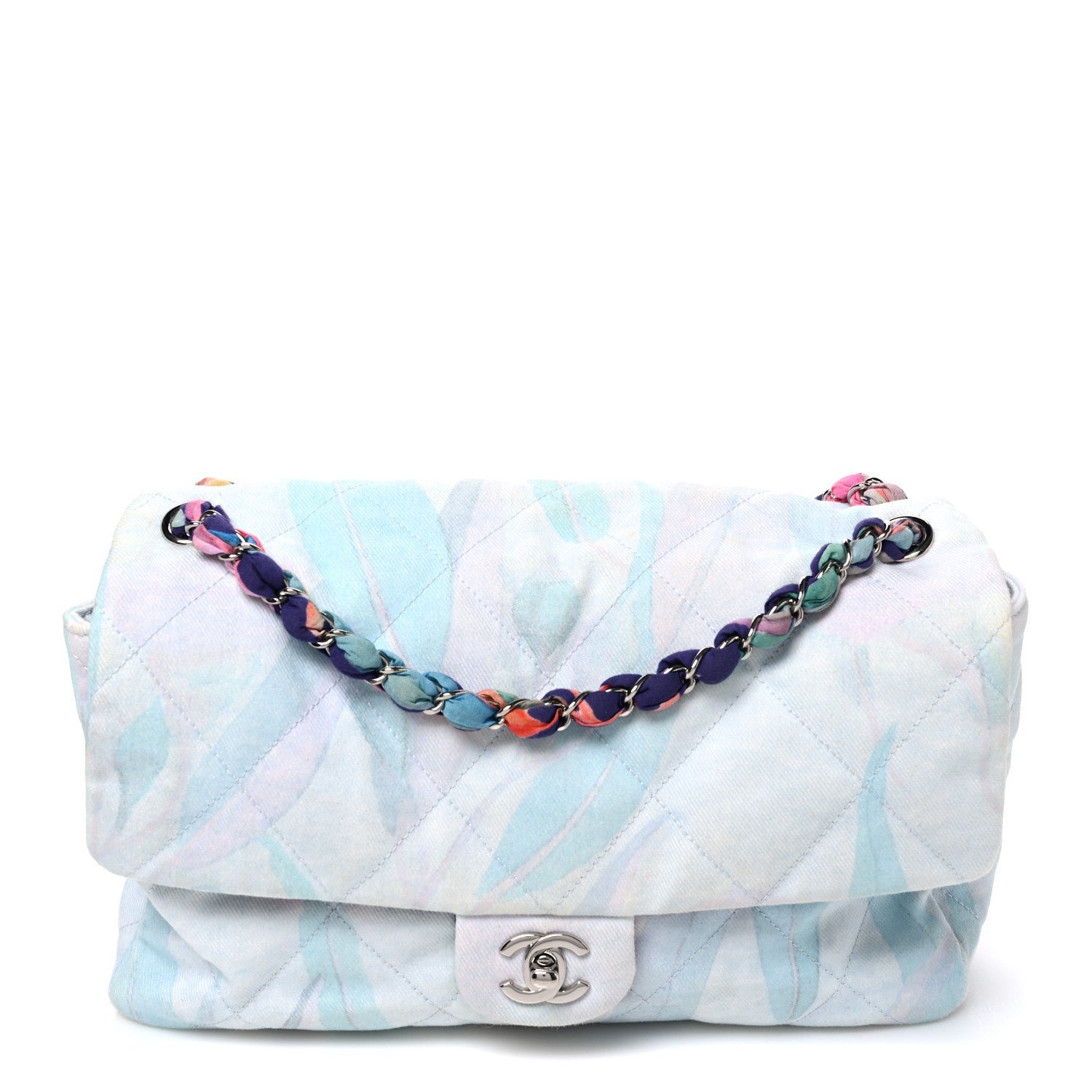 Chanel Canvas Quilted Jungle Jeans Flap White Multicolor