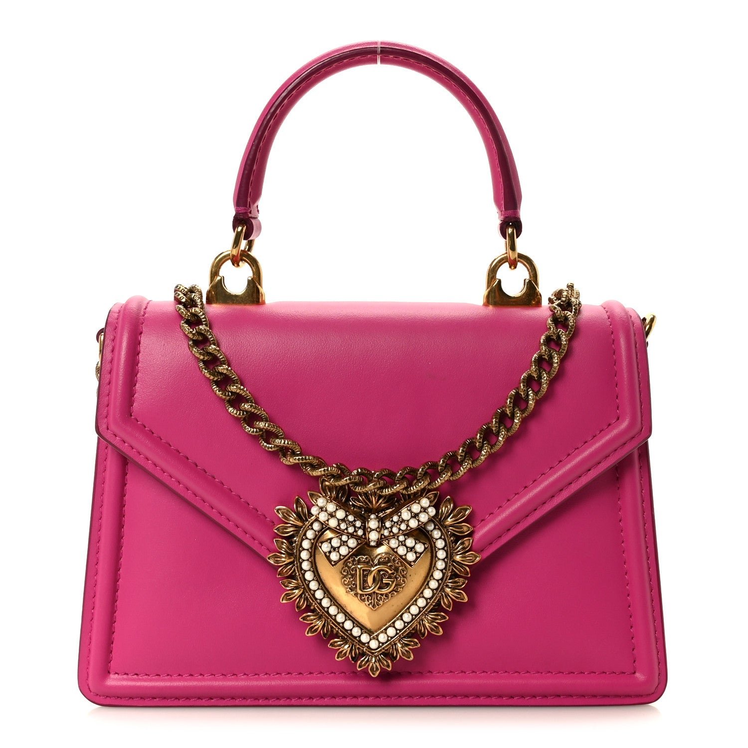 Dolce & Gabbana Smooth Calfskin Small Devotion Envelope Top Handle Bag Pink