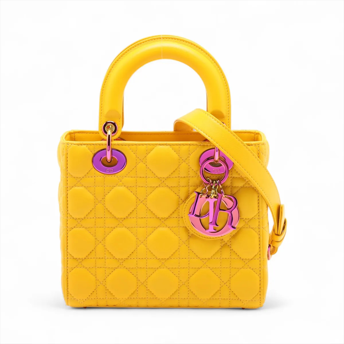Christian Dior Lady Dior Cannage Leather 2 Way Handbag Yellow