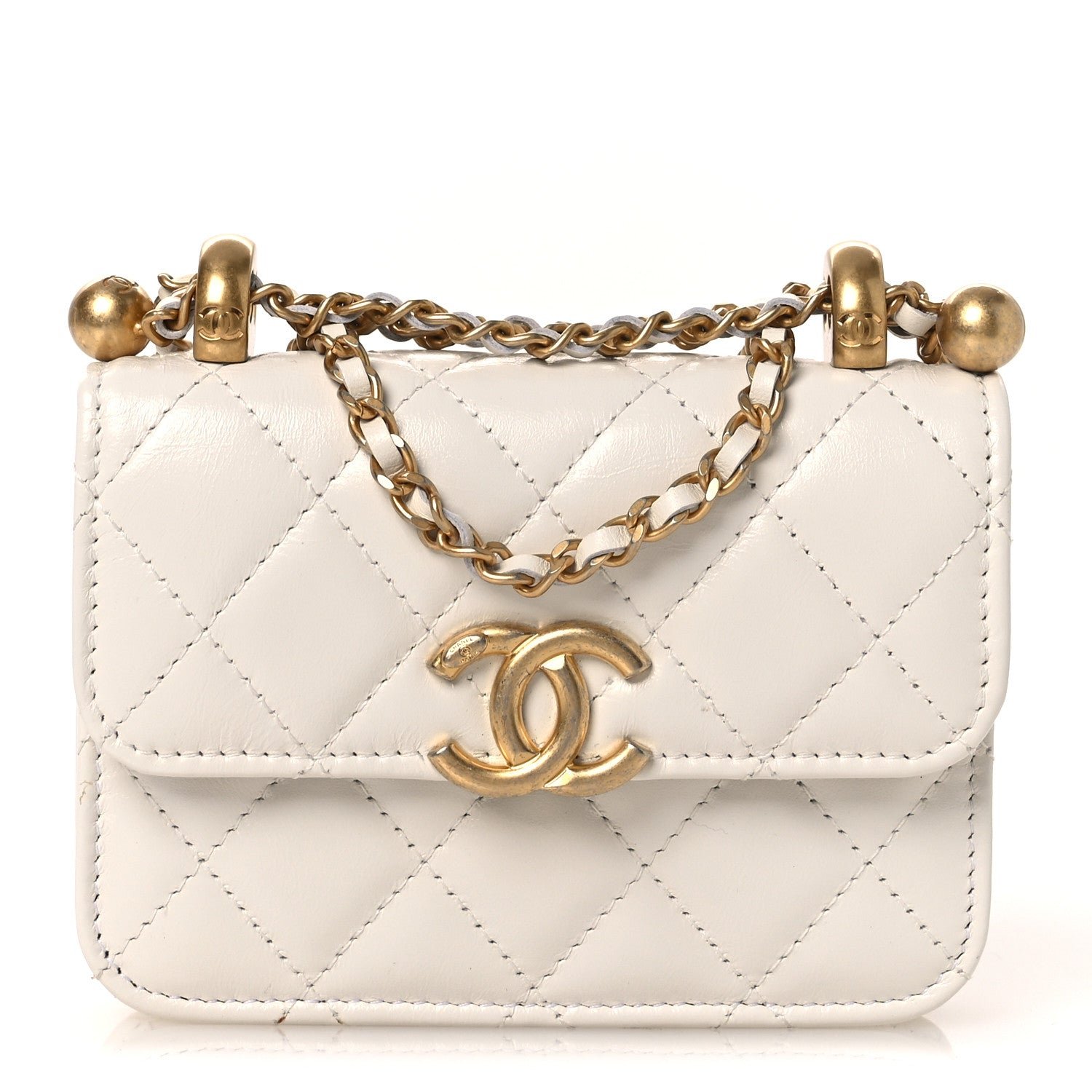 Chanel Calfskin Quilted Perfect Fit Coin Purse With Chain White