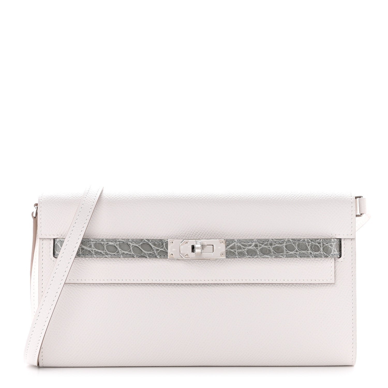 Hermes Epsom Shiny Alligator Touch Kelly Wallet To Go Gris Pale Gris Ciment