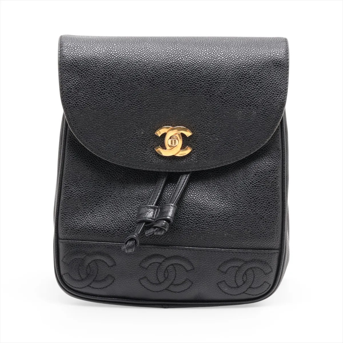 Chanel Triple Coco Caviar Skin Chain Backpack Black Gold Metal Fittings 4XXXXXX