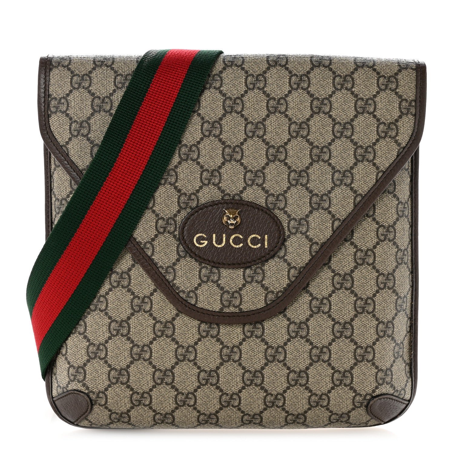 Gucci GG Supreme Monogram Web Medium Neo Vintage Flap Messenger Bag Beige New Acero