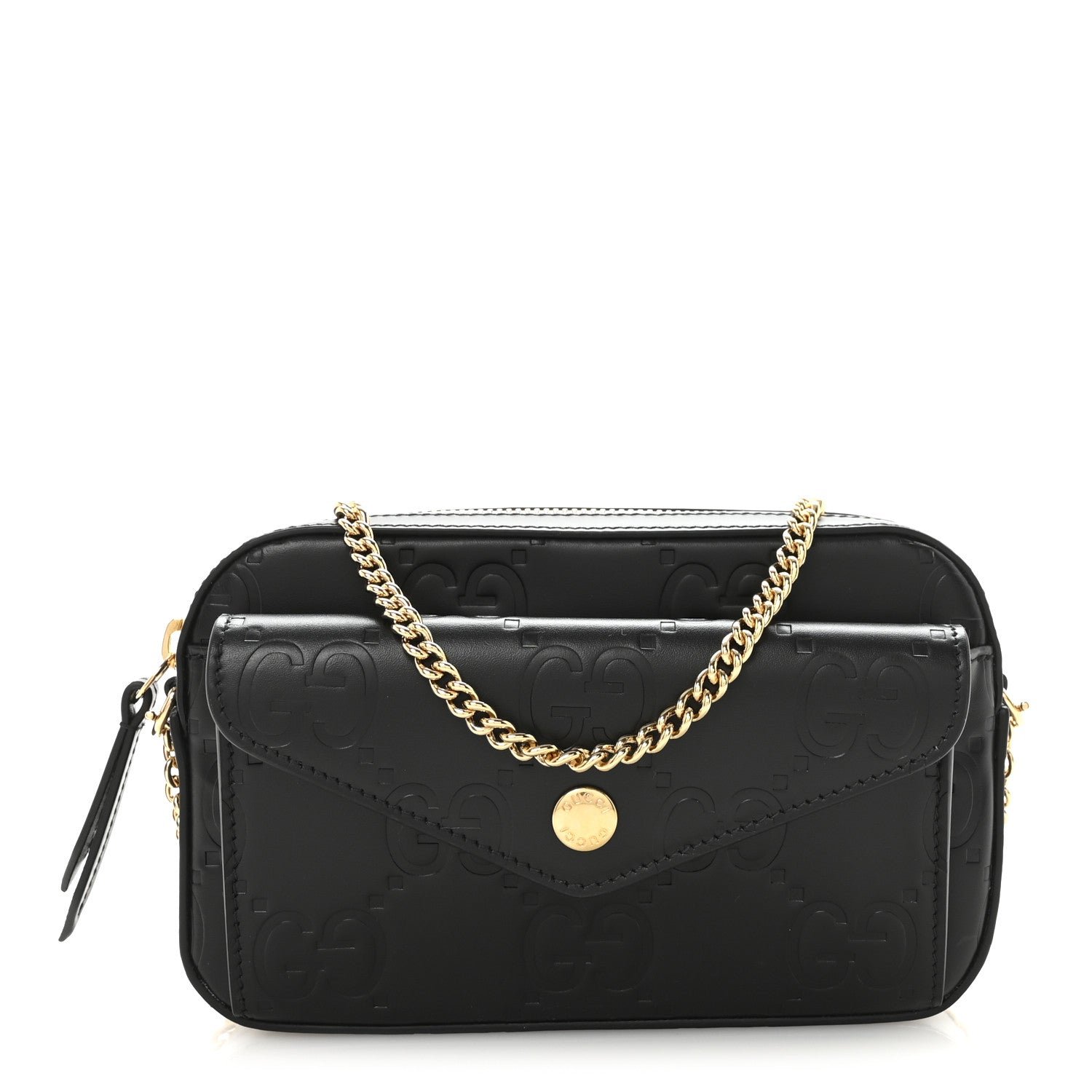 Gucci Calfskin GG Super Mini Debossed Chain Wallet Black