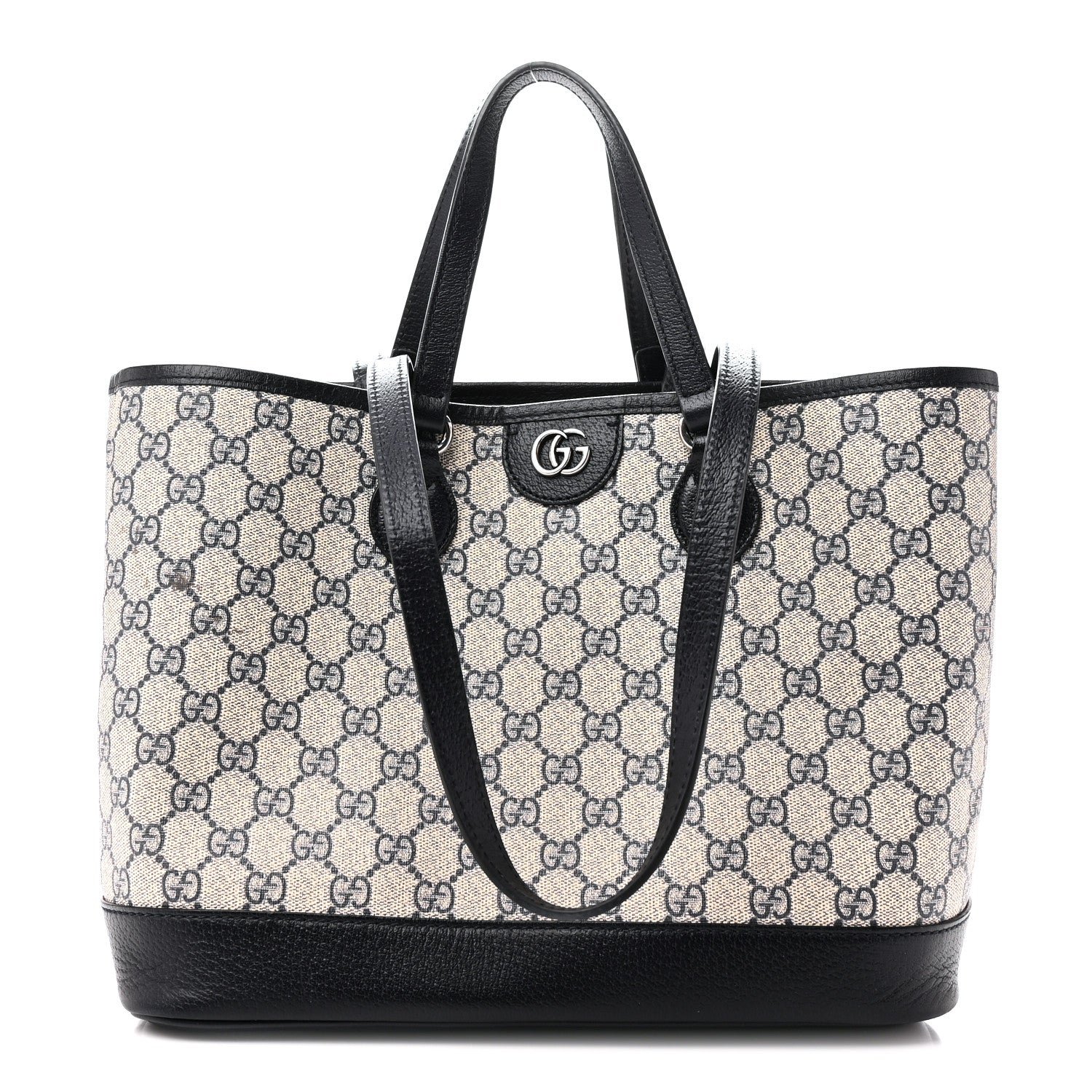Gucci GG Supreme Monogram Textured Dollar Calfskin Medium Shoulder Tote Bag Beige Blue
