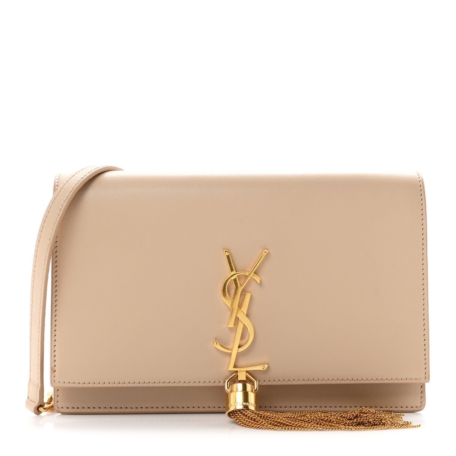 Saint Laurent Smooth Calfskin Classic Monogram Kate Tassel Chain Wallet Nude Powder