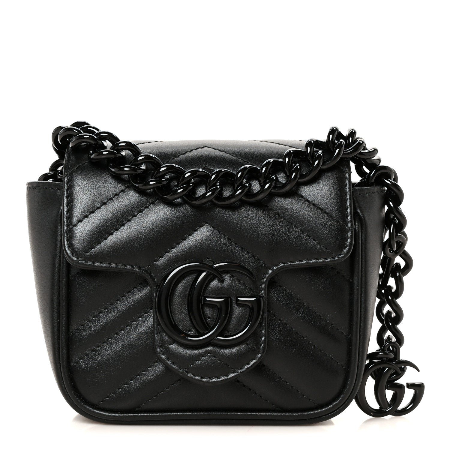 Gucci Calfskin Matelasse Monochrome GG Marmont Chain Belt Bag Black