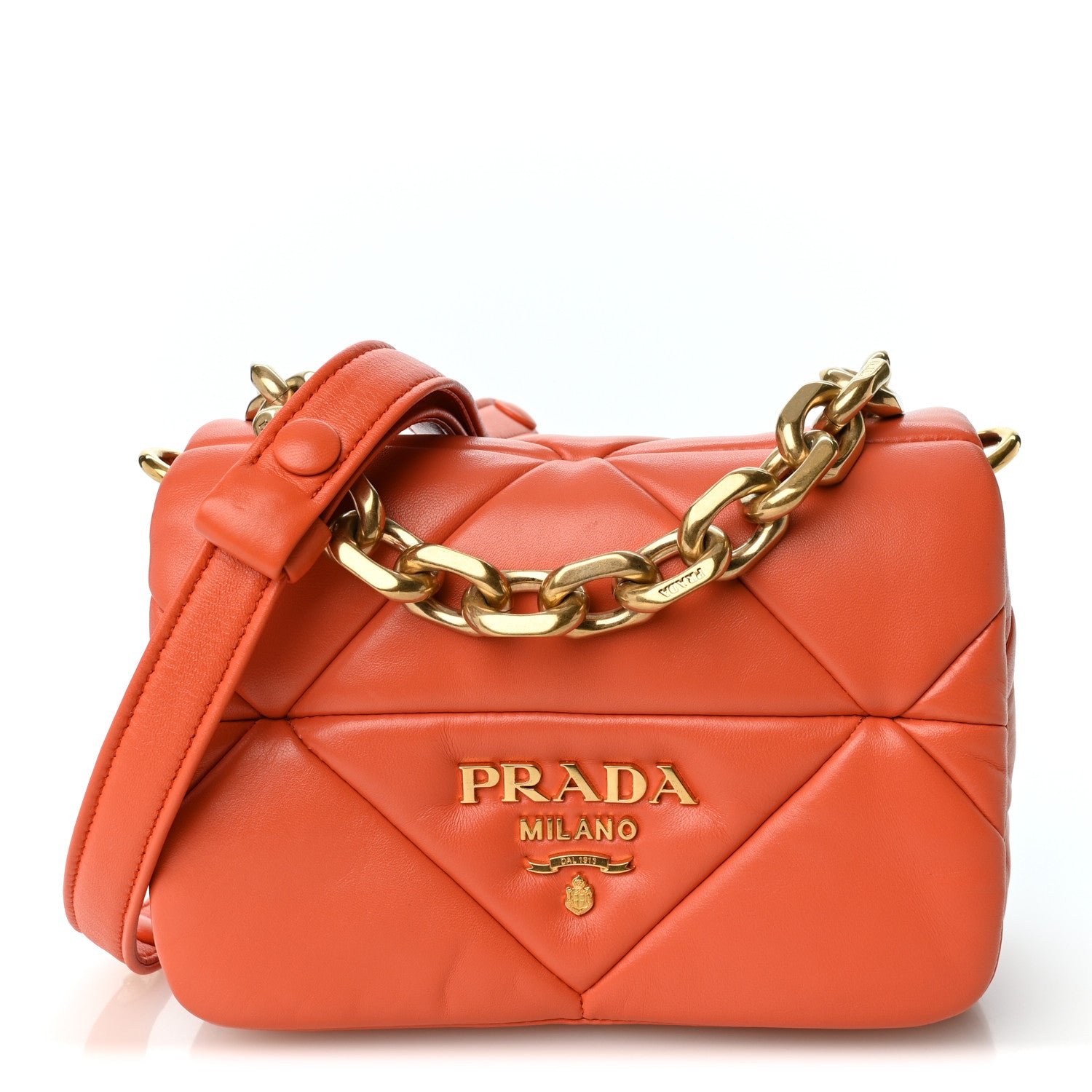 Prada Nappa Metal Quilted Small Patchwork System Flap Bag Arancio