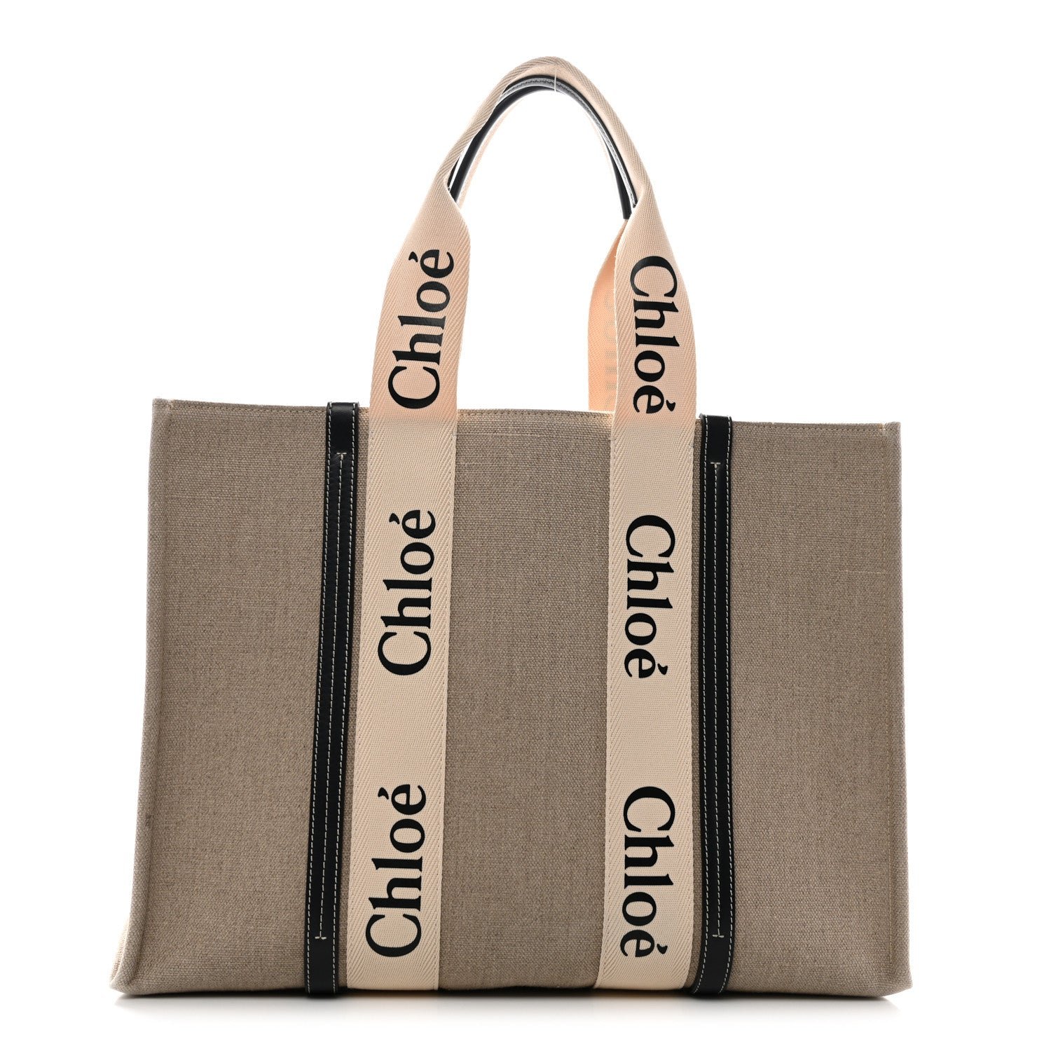 Chloe Chloe Cotton Calfskin Large Woody Ribbon Tote White Blue
