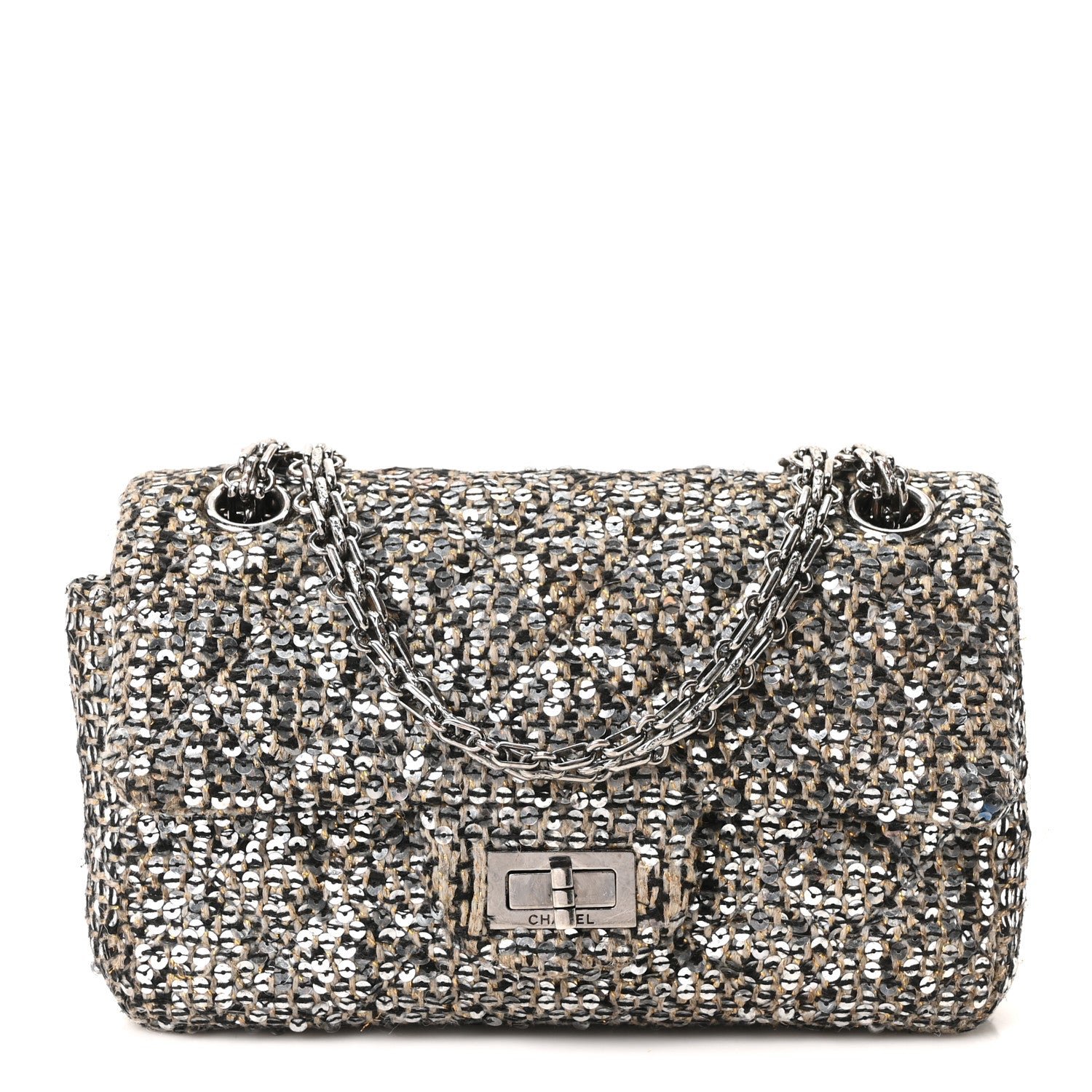 Chanel Tweed Sequin Mini Reissue Flap Grey Multicolor