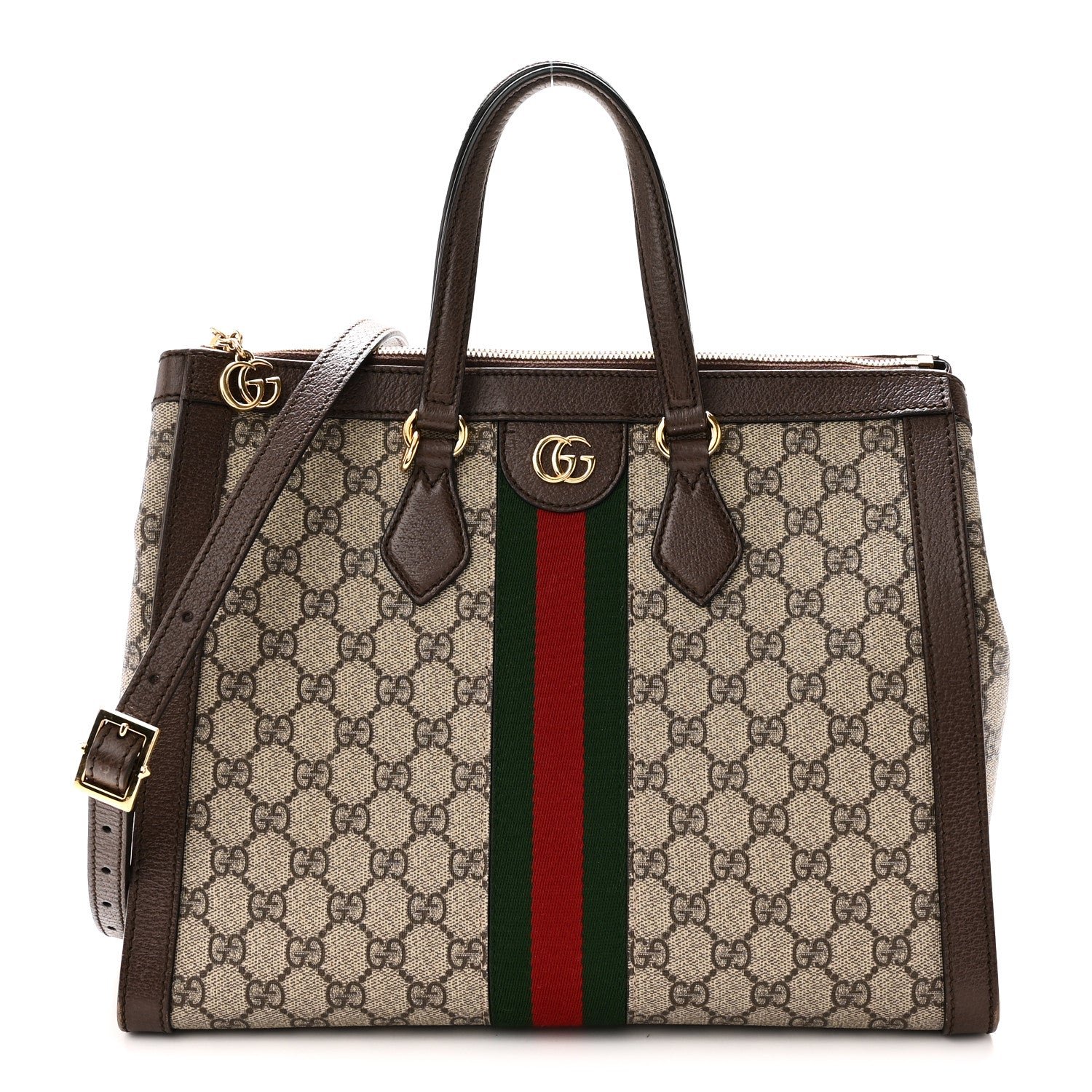 Gucci GG Supreme Monogram Web Medium Ophidia Tote Bag Brown
