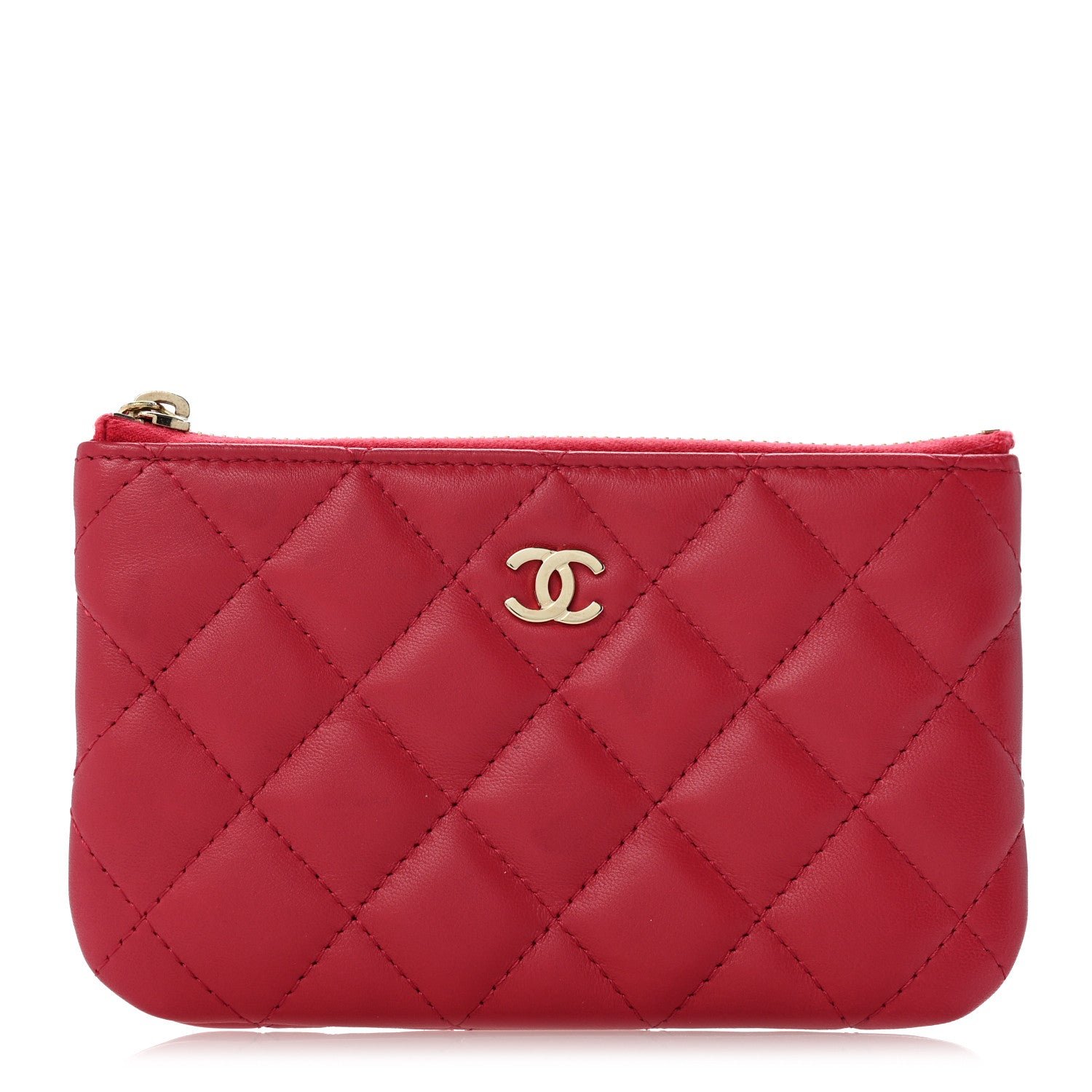 Chanel Lambskin Quilted Small Cosmetic Case Red