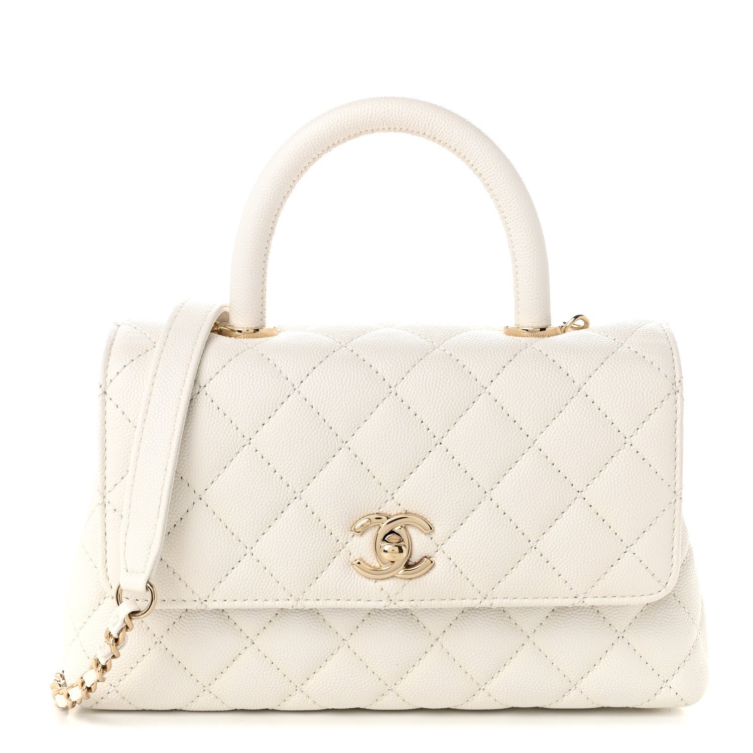 Chanel Caviar Quilted Mini Coco Handle Flap White