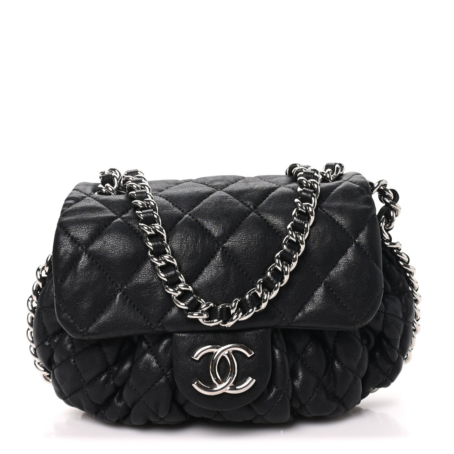Chanel Washed Lambskin Quilted Mini Chain Around Messenger Black