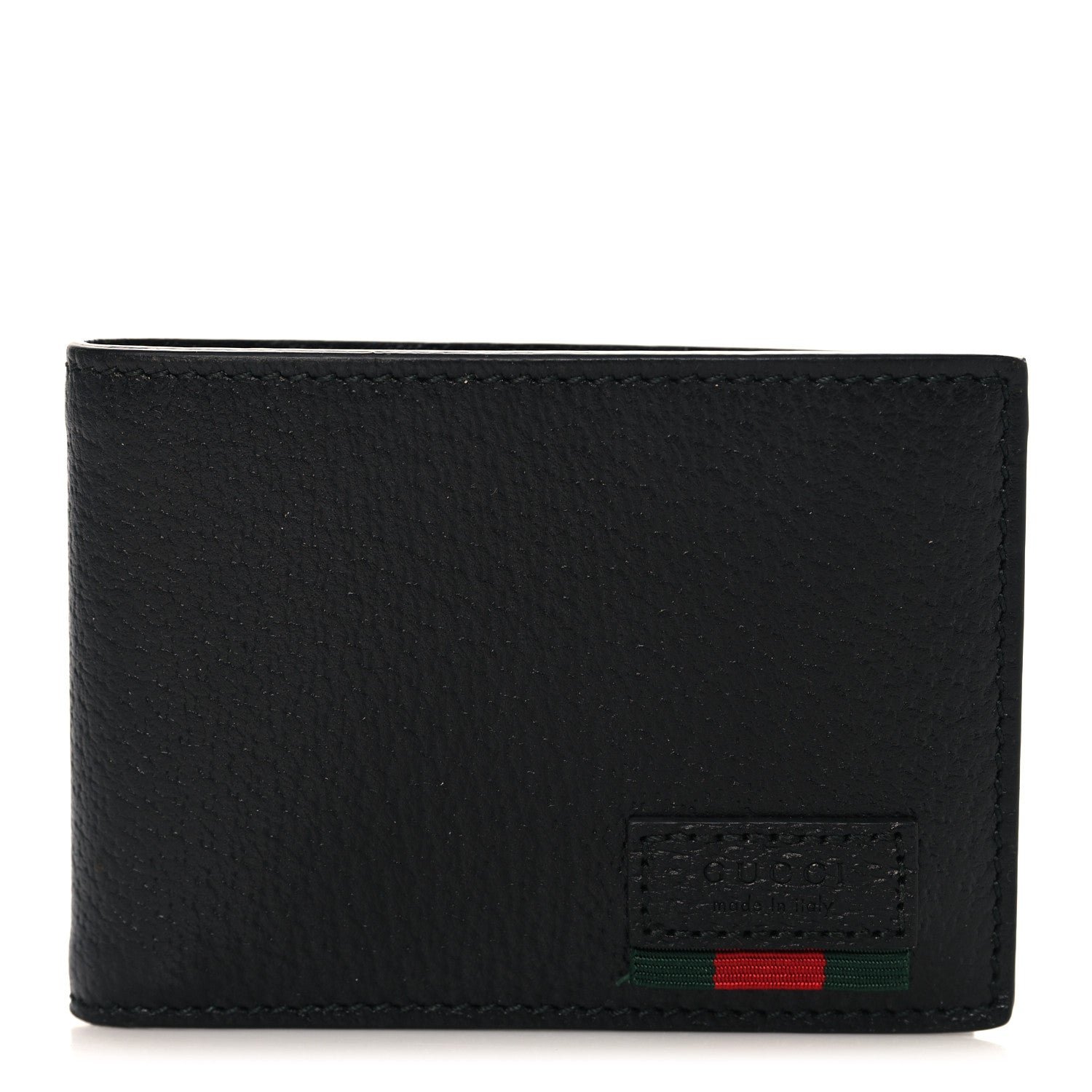 Gucci Calfskin Boar Effect Web Bi-Fold Wallet Black