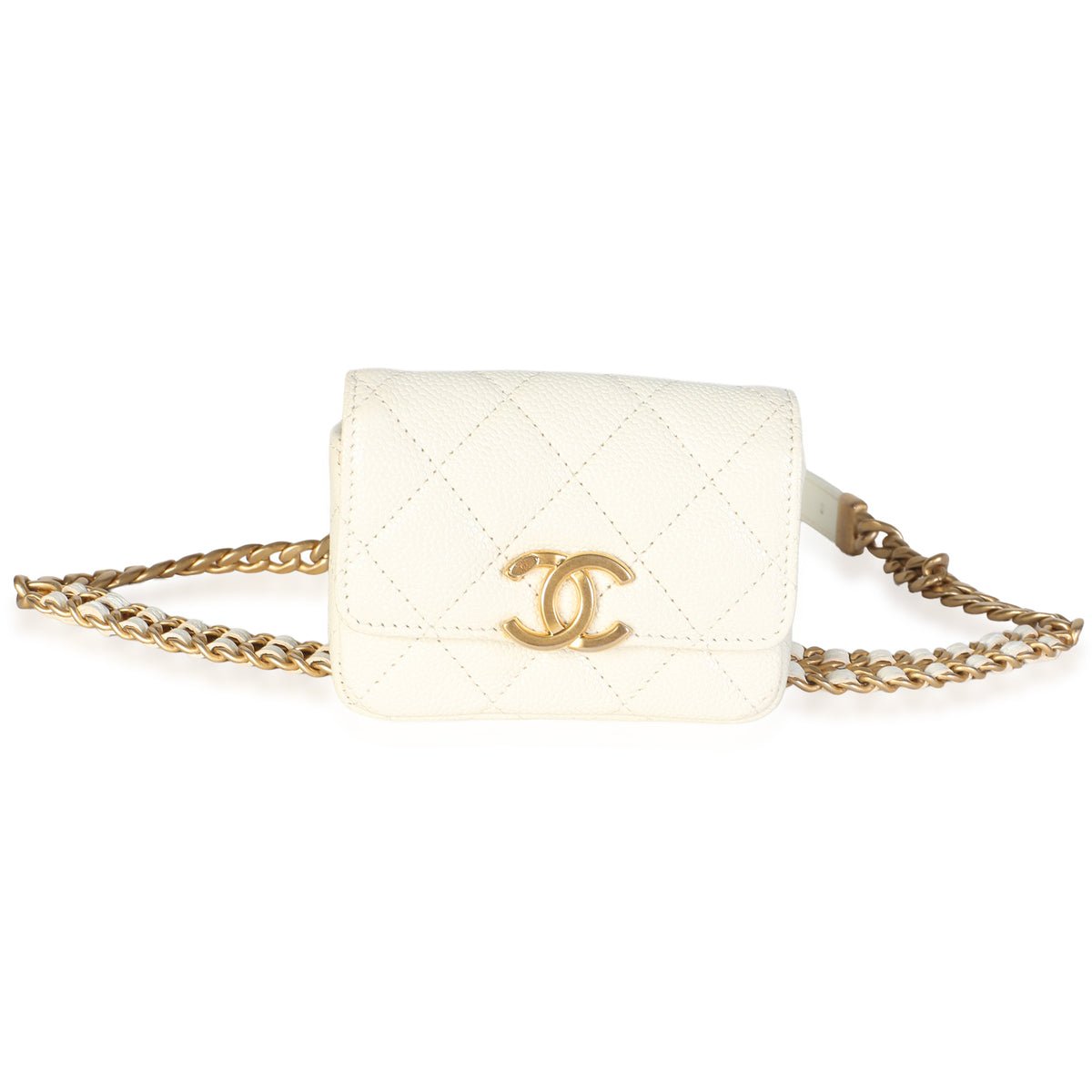 White Caviar Quilted Melody Chain Belt Bag