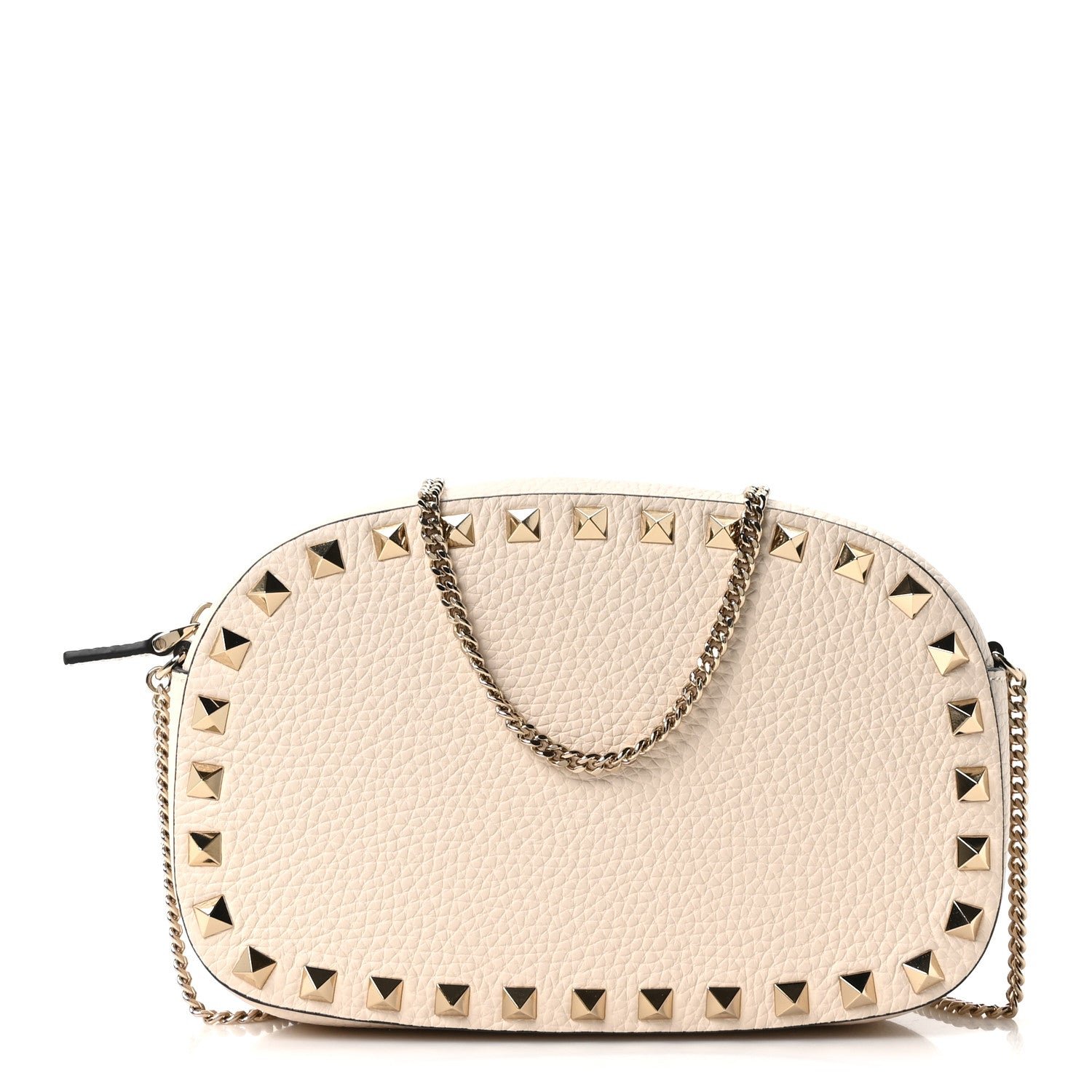 Valentino Garavani Valentino Garavani Pebbled Calfskin Rockstud Mini Crossbody Chain Bag White
