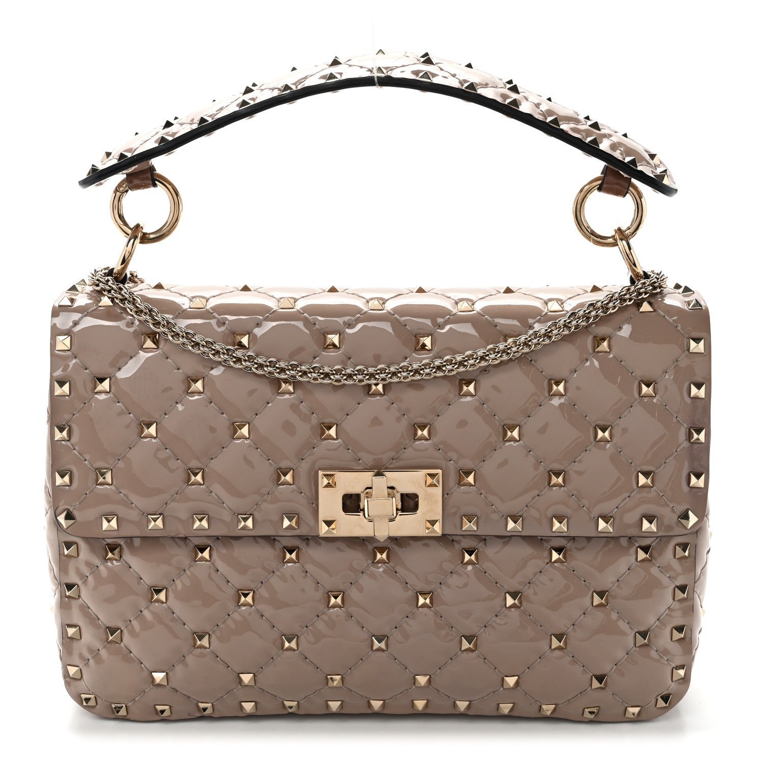 Valentino Garavani Valentino Garavani Patent Medium Rockstud Spike Shoulder Bag Poudre