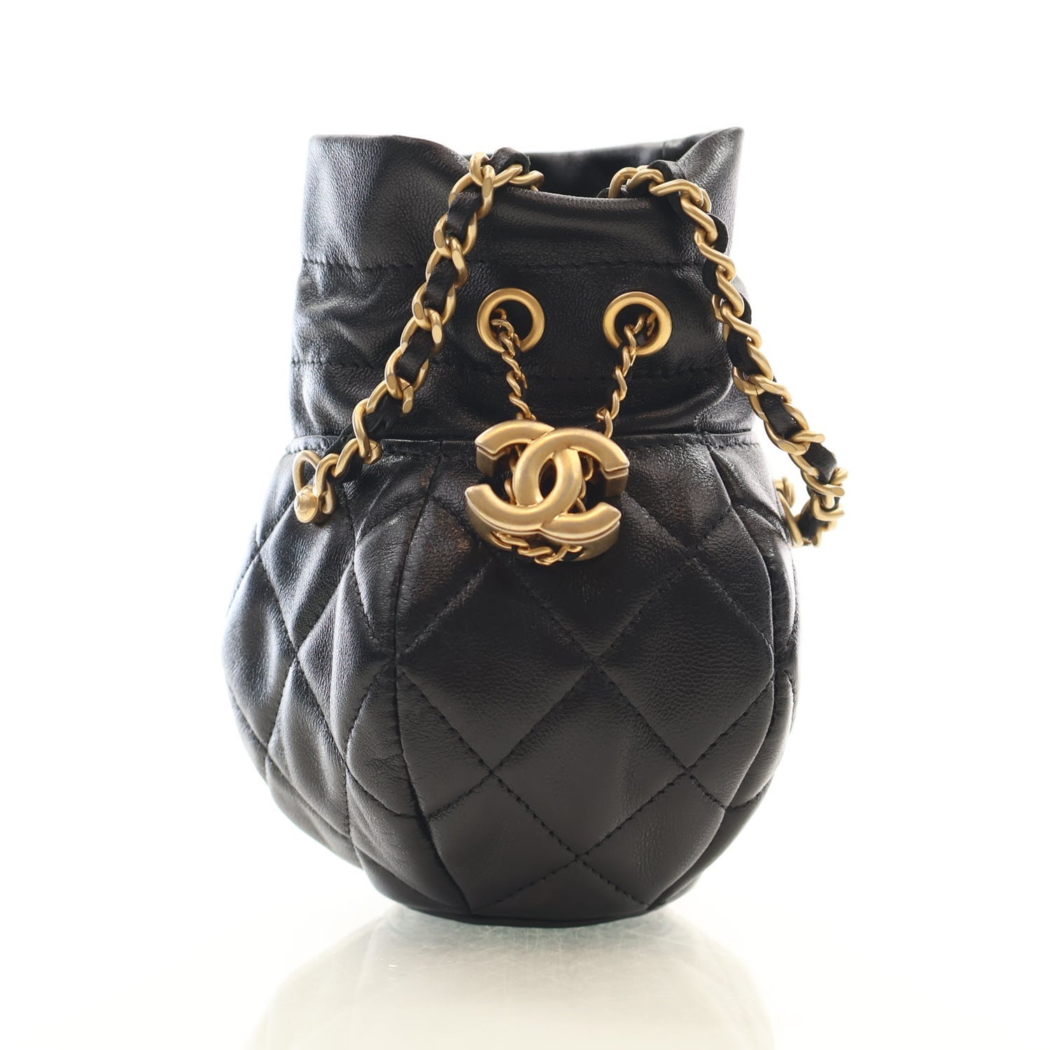 Lambskin Drawstring Round Bucket