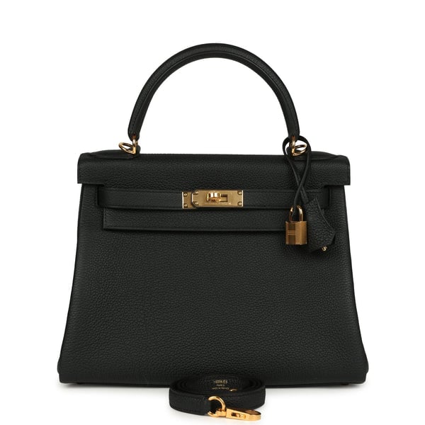 Hermes Hermes Kelly Retourne 28 Black Togo Gold Hardware