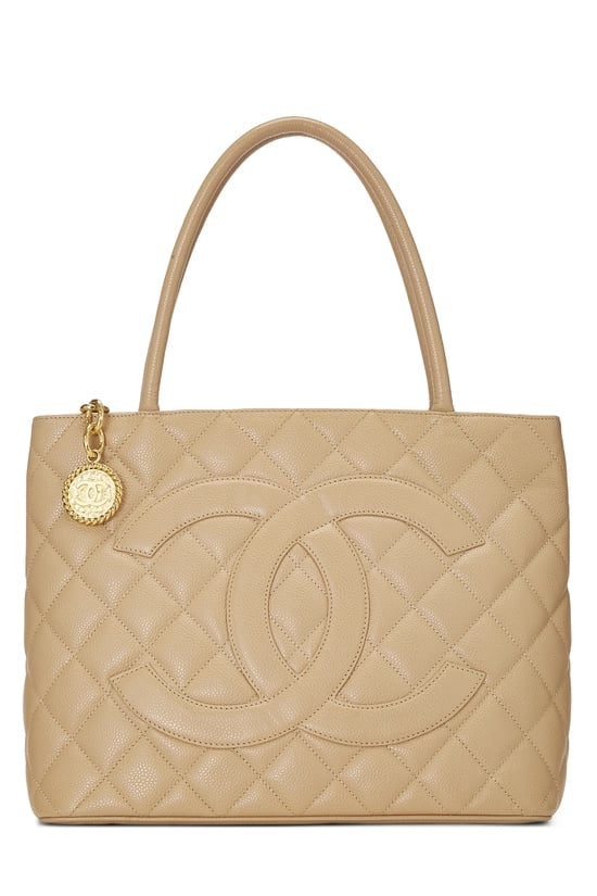 Beige Quilted Caviar Medallion Tote