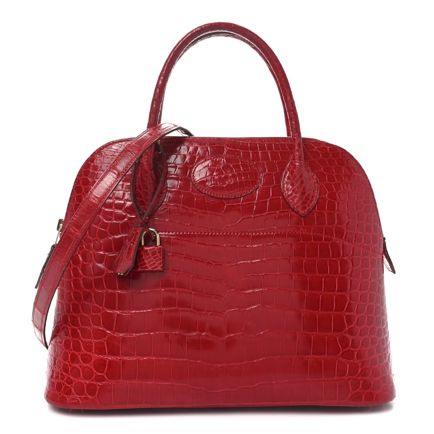 Hermes Shiny Porosus Crocodile Bolide 31 Rouge Vif