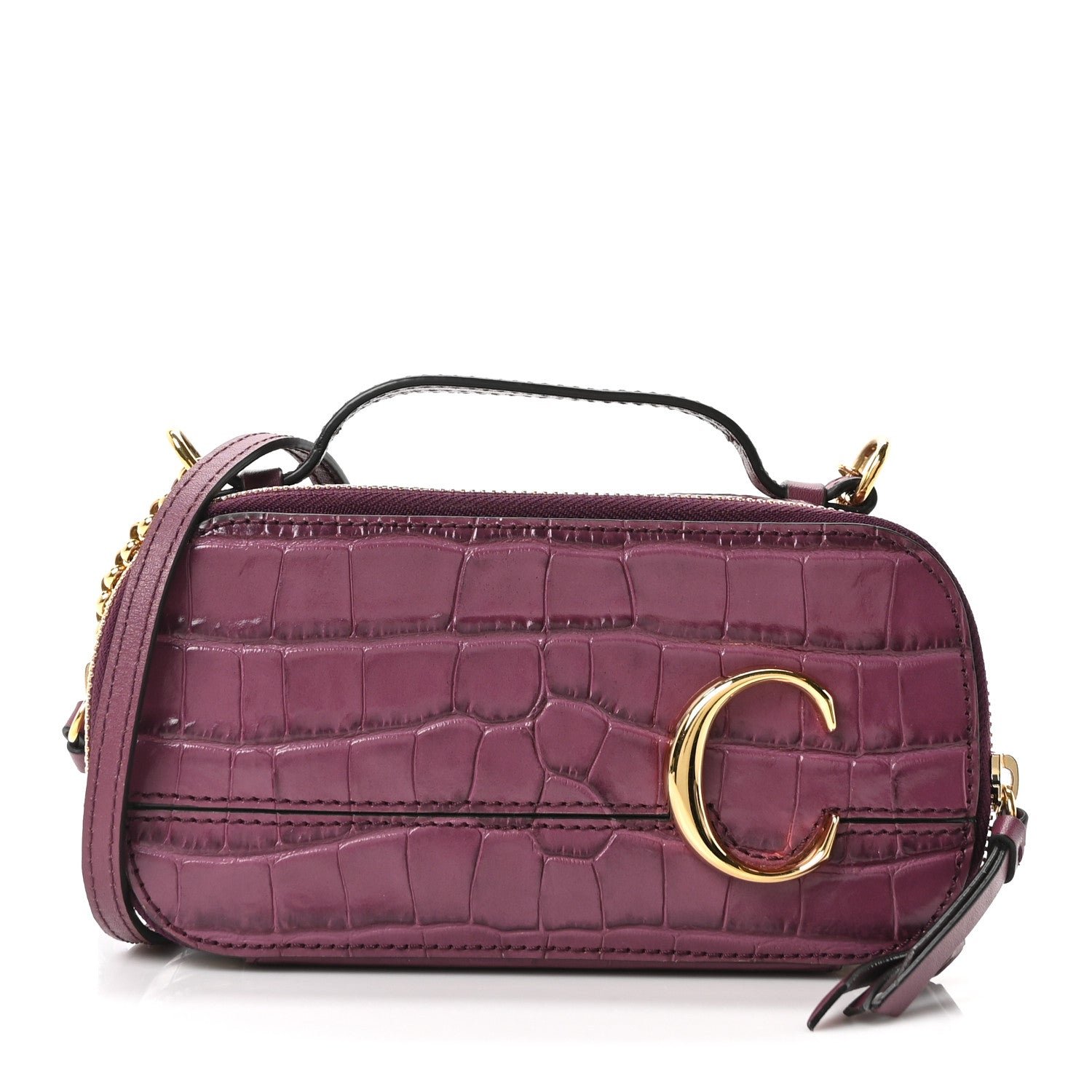 Chloe Chloe Calfskin Crocodile Embossed Mini C Vanity Bag Crushed Violet