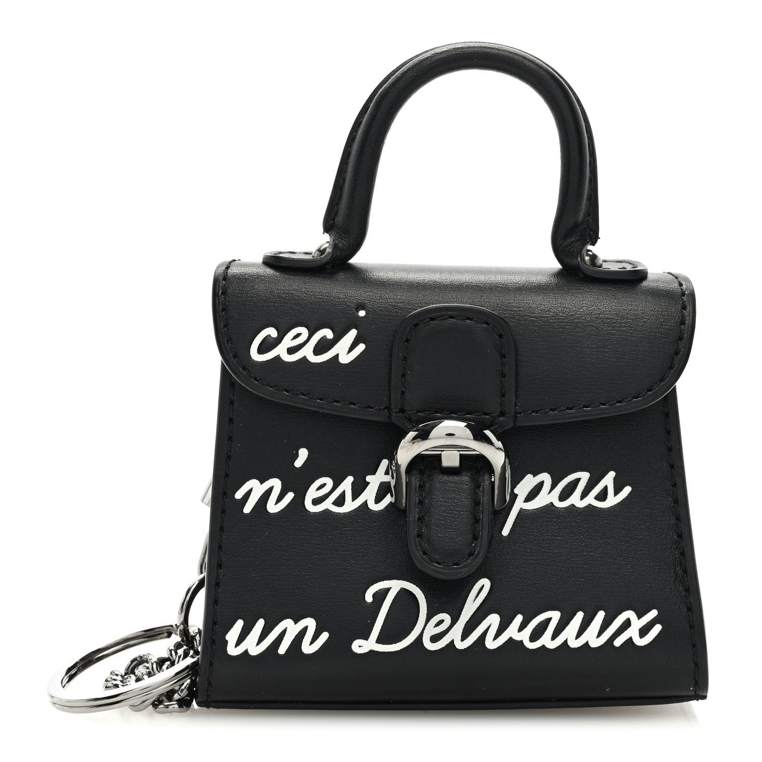 Delvaux Calfskin Mini L'Humour Brillant Bag Charm Black White