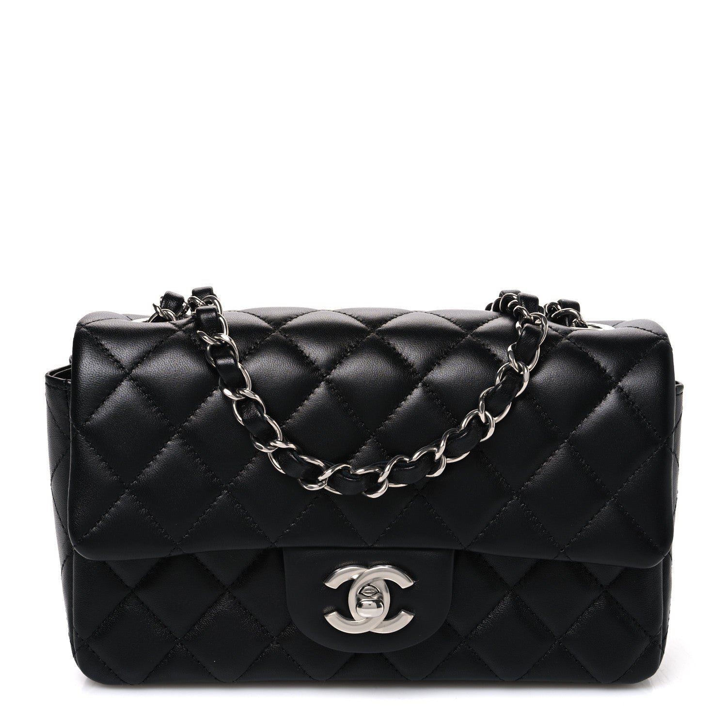Chanel Lambskin Quilted Mini Rectangular Flap Black