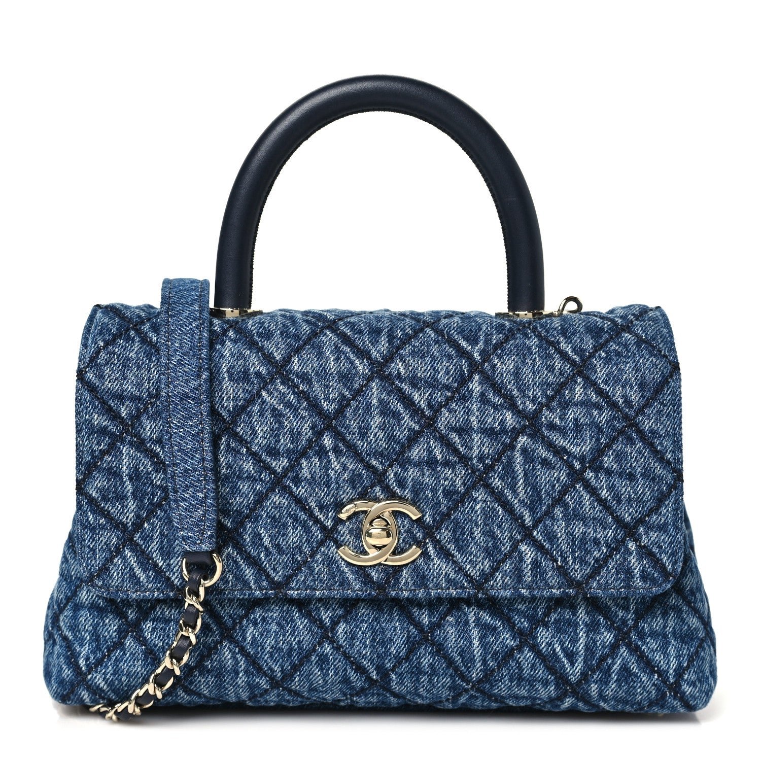Chanel Washed Denim Quilted Mini Coco Handle Flap Blue