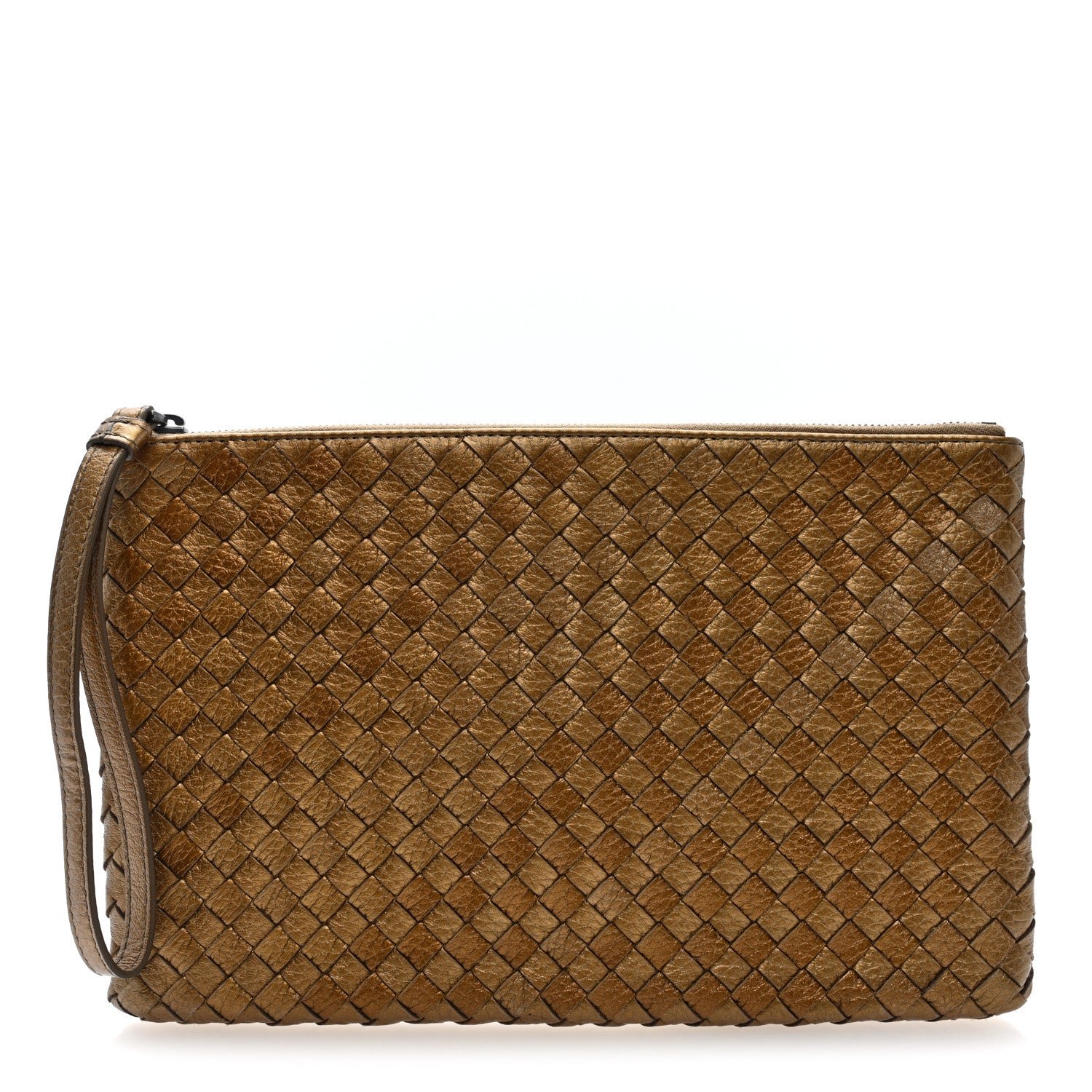 Bottega Veneta Nappa Intrecciato Zip Pouch Gold