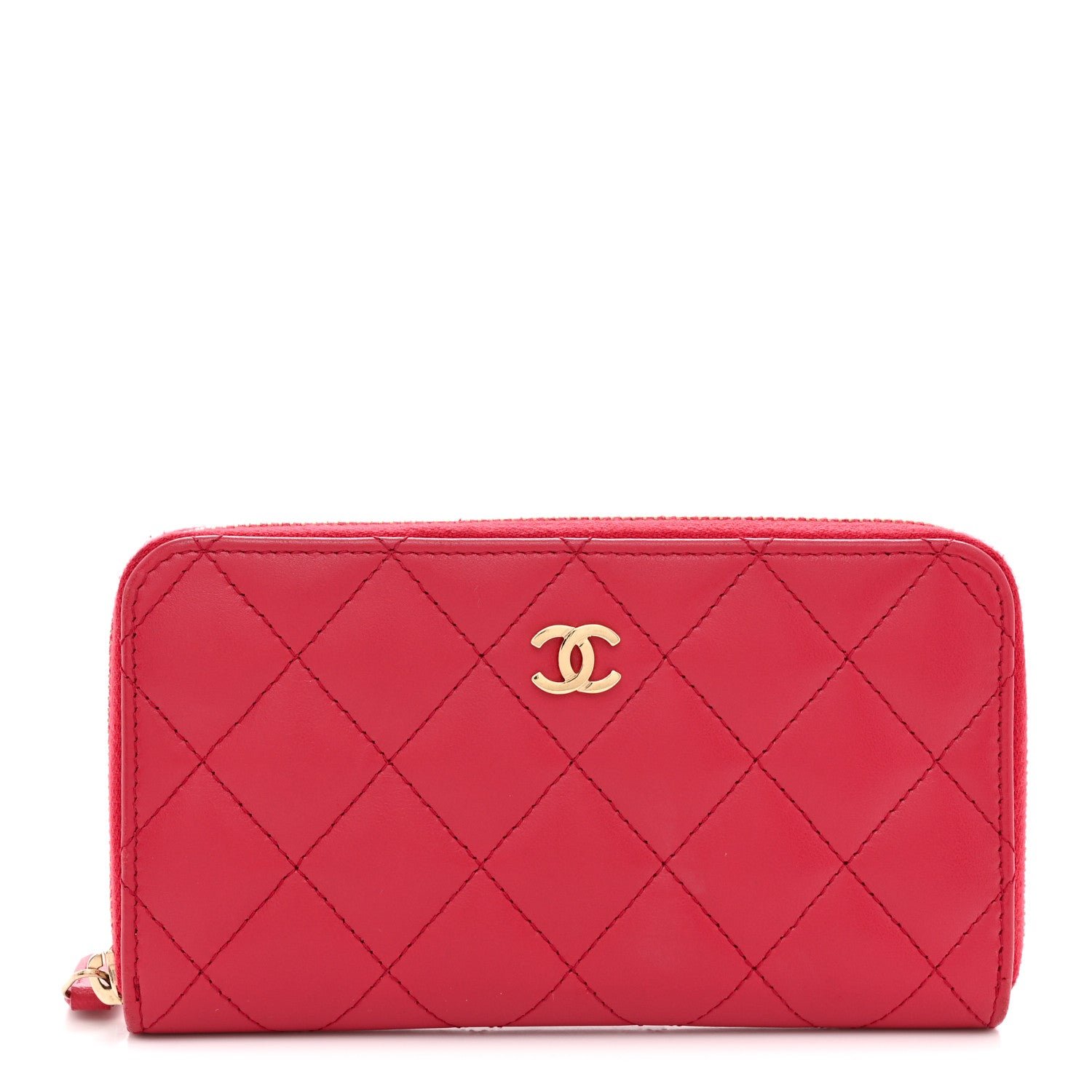 Chanel Lambskin Quilted Medium Zip Around Wallet Dark Pink